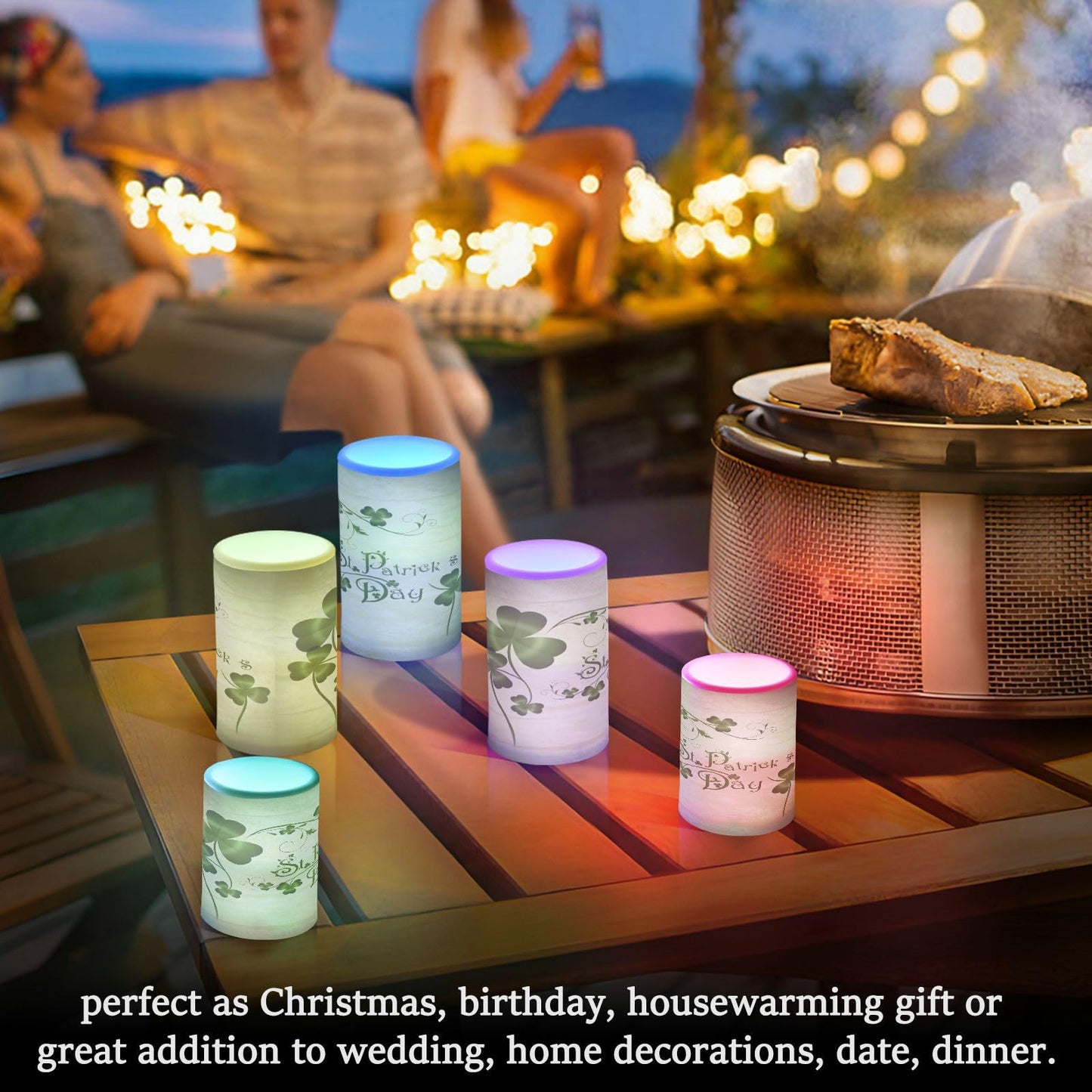 ALAZA Grunge St Patricks Day Clover Leaves Flickering Flameless Candles Battery Operated with Remote Timer,Tea Light Candles LED Pillar Votive Candles Set of 2 for Outdoor Indoor Decorations13