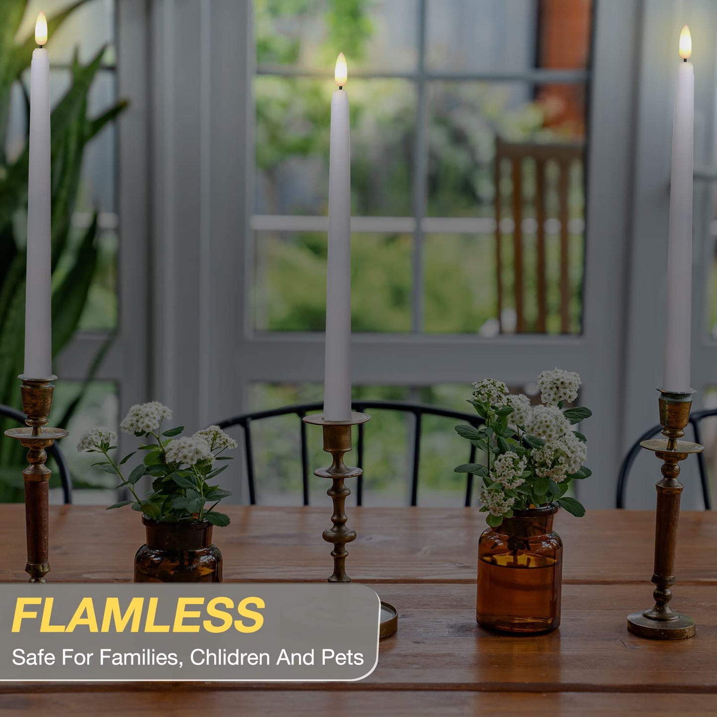 Tuanse 20 Pcs Flickering Flameless Taper Candles Bulk LED Battery Operated Realistic Flame Effect with Remote & Timer Safe No Fire Wax Drip Candles for Wedding Church Home Decor (10.83",White)