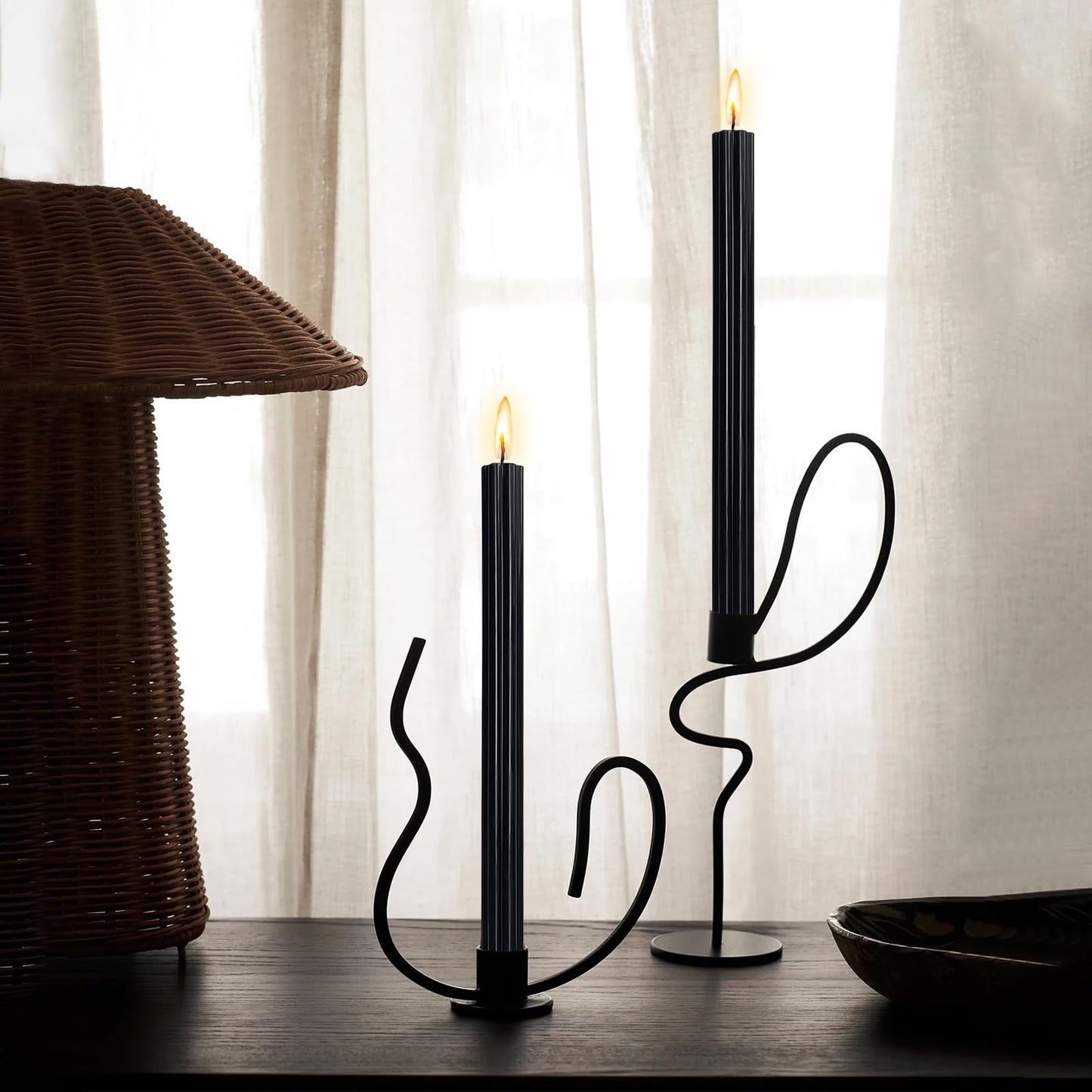 Dripless Taper Candles Unscented Black Long Taper Candles Smokeless 10 Inch Roman Column Design Dinner Candlesticks for Home Decoration Halloween Gifts(2Pcs)