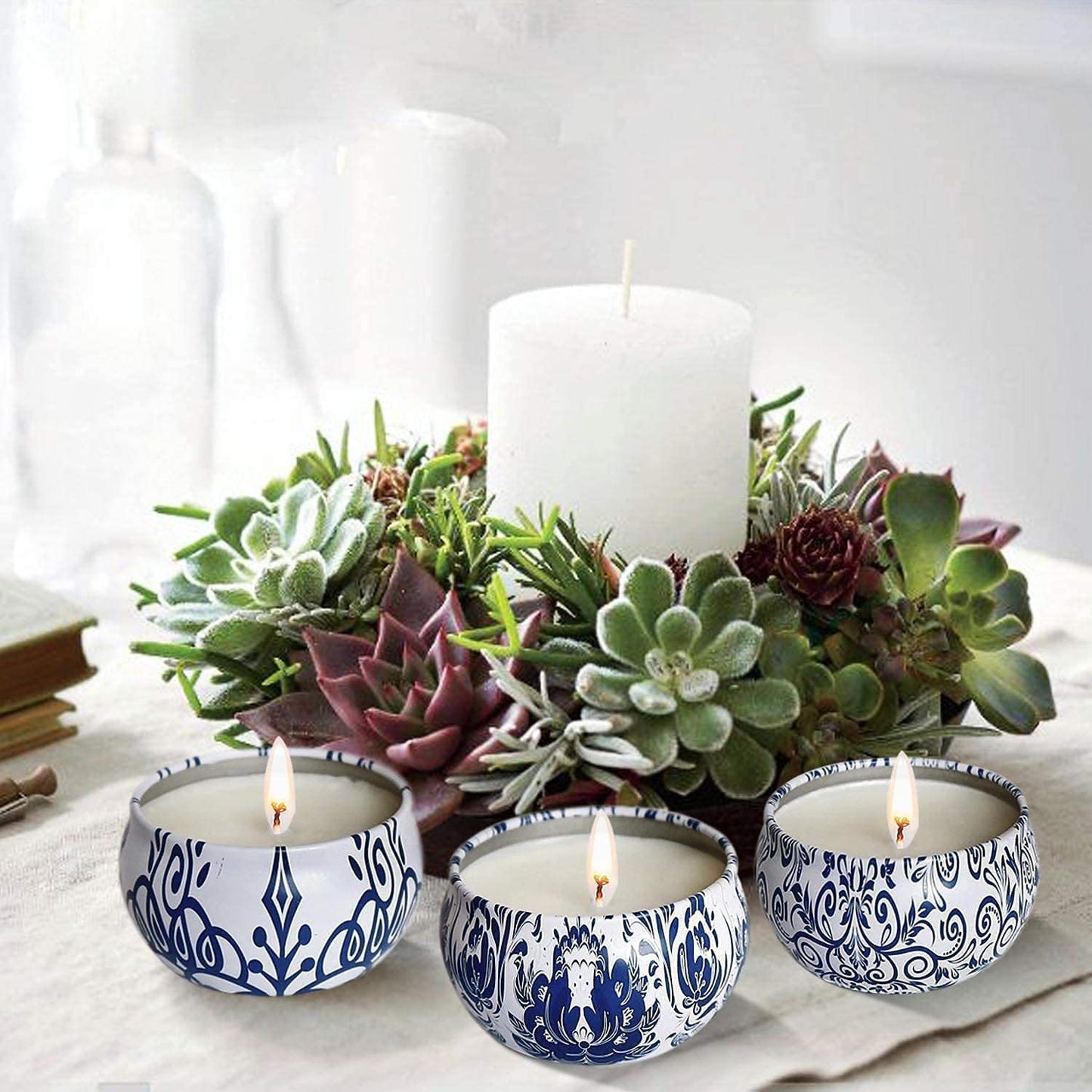 Set of 16 Small Scented Candles Gifts,Blue and White Aroma Naturals Candles,2.5 OZ Soy Wax Travel Tin Jar Candles,Appropriate Gifts for Mom,Christmas, Birthday, Thanksgiving,Christmas Celebrations.