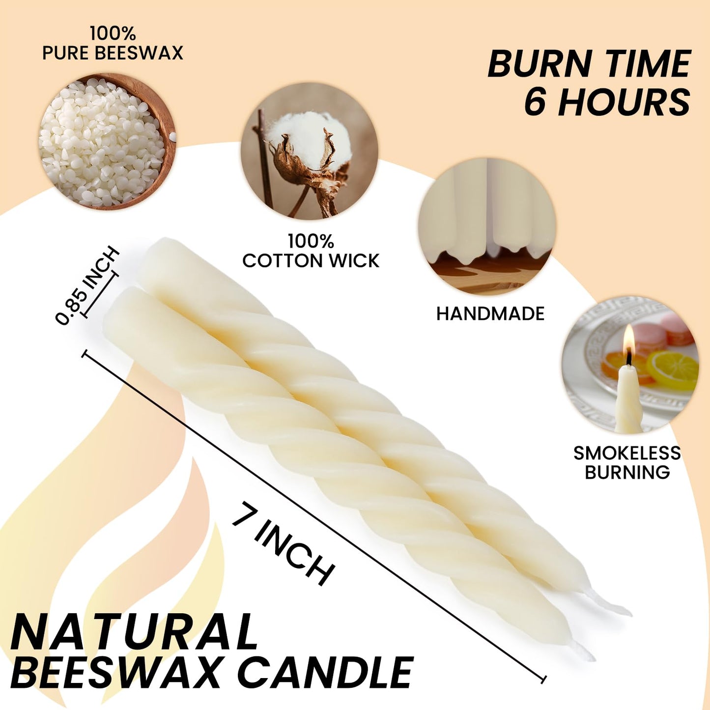 AGLARY 16PCS 7-Inch Pure Beeswax Spiral Taper Candles, Twisted Stick Candles, Dripless & Unscented for Weddings, Christmas, Dinner, Meditation - White