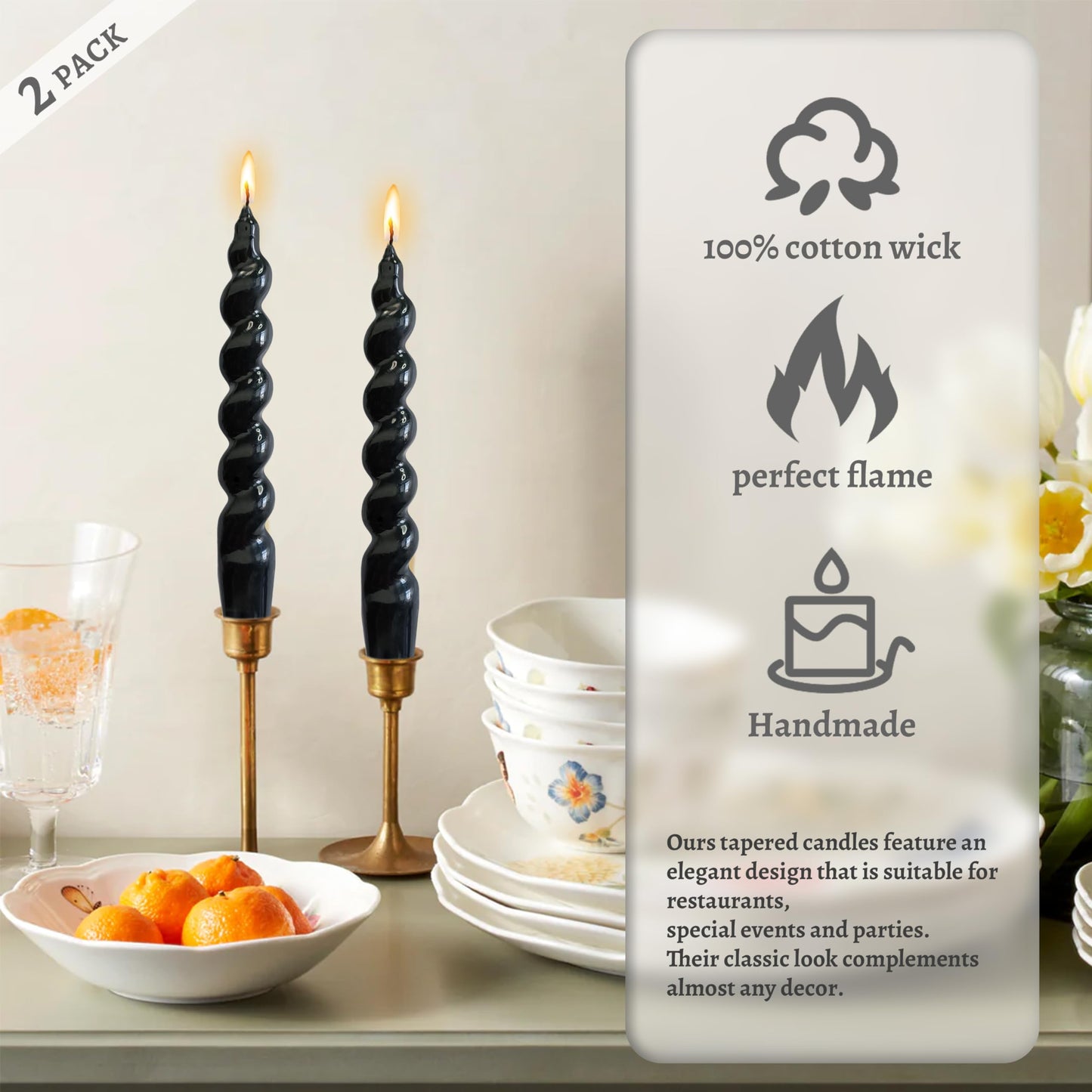4PCS Unscented Spiral Candle Handmade Black Short Candlesticks 7.5Inch Smokeless Taper Candles Long Lasting Burn Candle Sticks Small Twisted Candlestick for Halloween Decoration