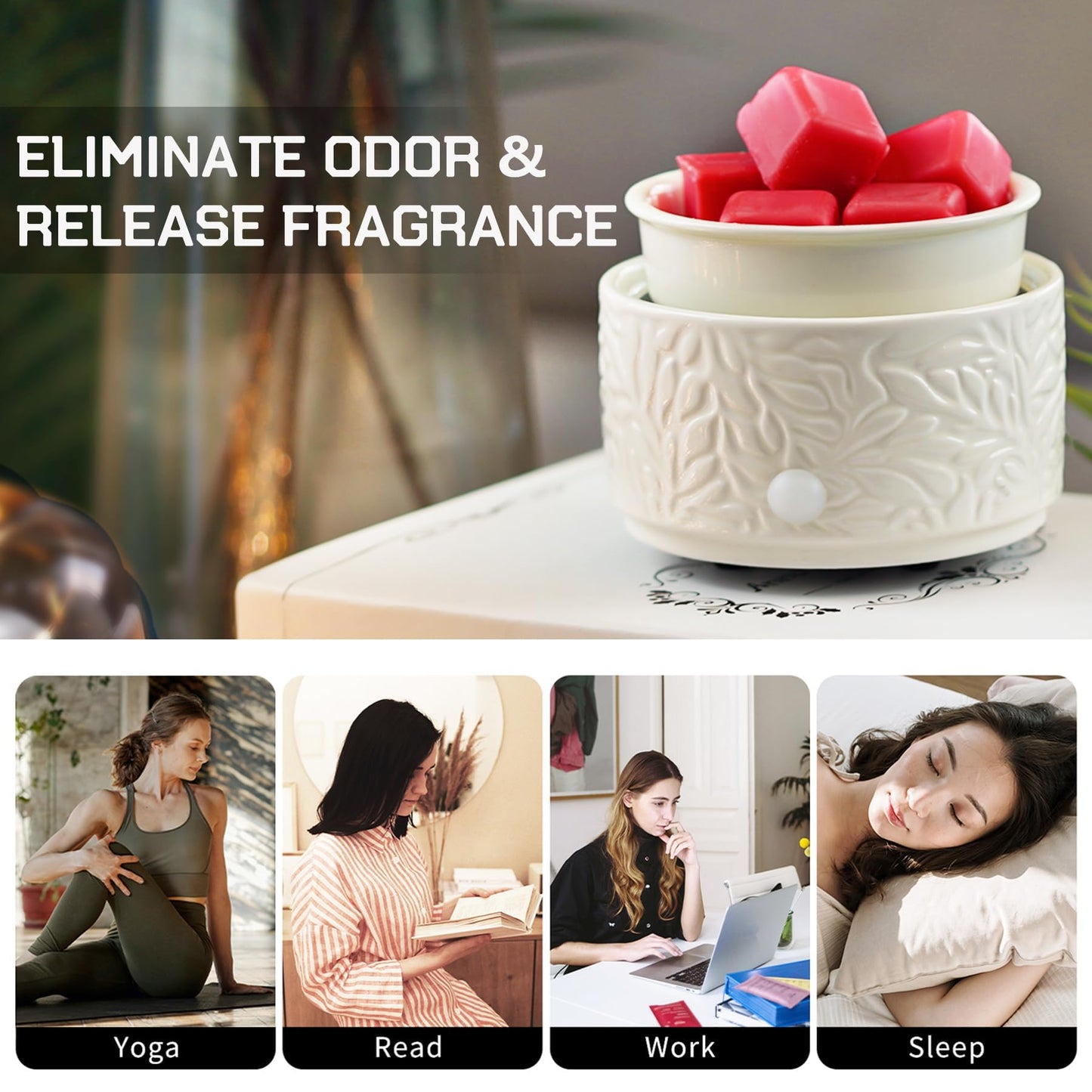 Ceramic Wax Melt Warmer with Timer & Silicone Liner, 3-in-1 Electric Scented Wax Burner for Home Aromatherapy, Fast Melting Fragrance Warmer for Essential Oils & Jar Candles Flame for Women