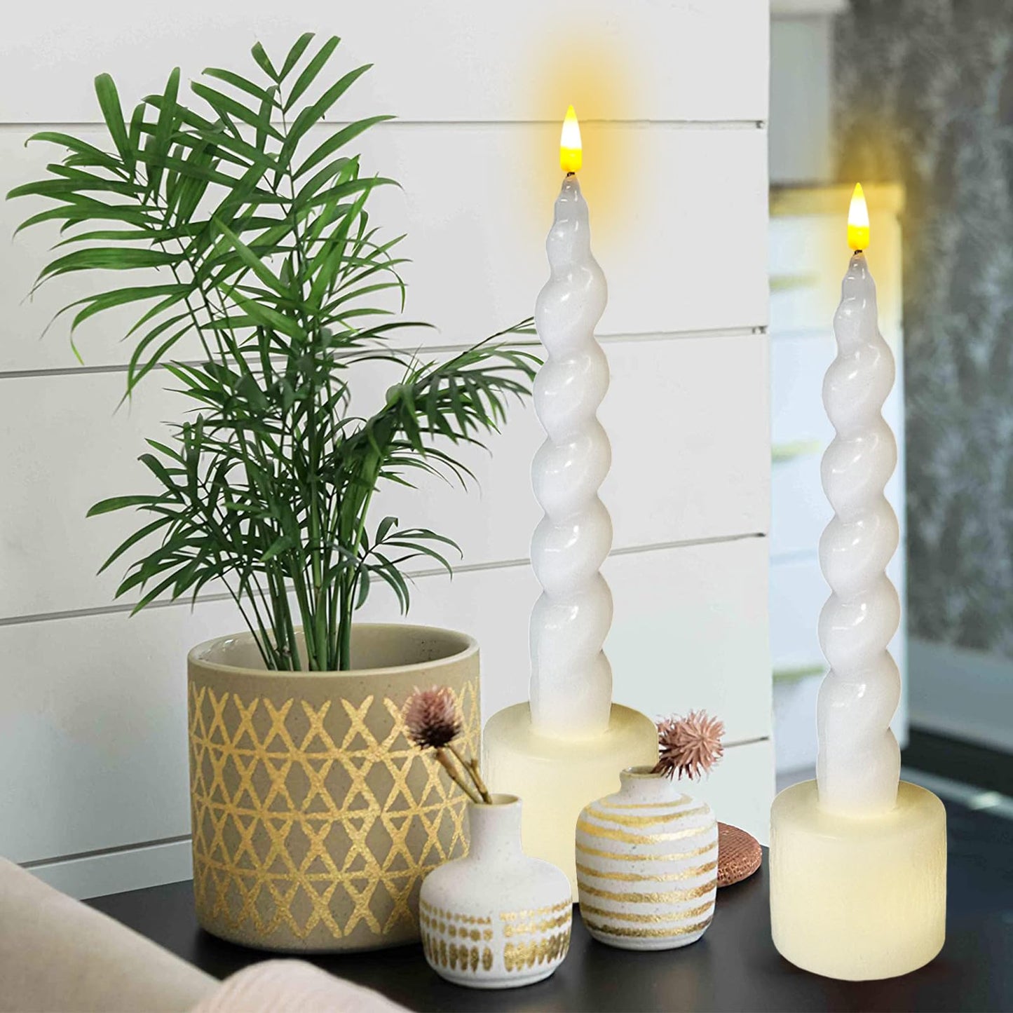 Gedengni Spiral Taper Candle LED Candlesticks, 7.5 Inch Flameless Tapered Candles Battery Candle Sticks Remote Twisted Candlestick for Dinner Holiday Wedding Party Housewarming-2D