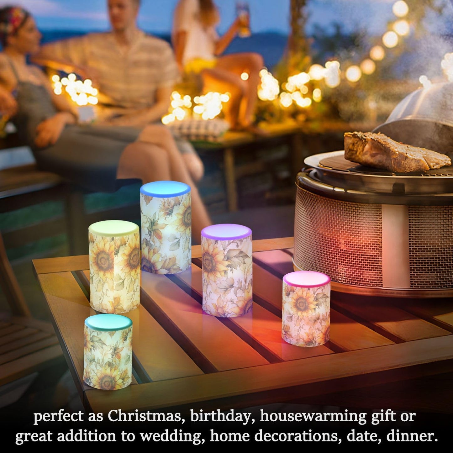 WEVIBOFU Painting Sunflowers Flickering Flameless Candles LED Battery Operated with Remote Timer Pillar Candles for Home Birthday Wedding Christmas Decor, Set of 2
