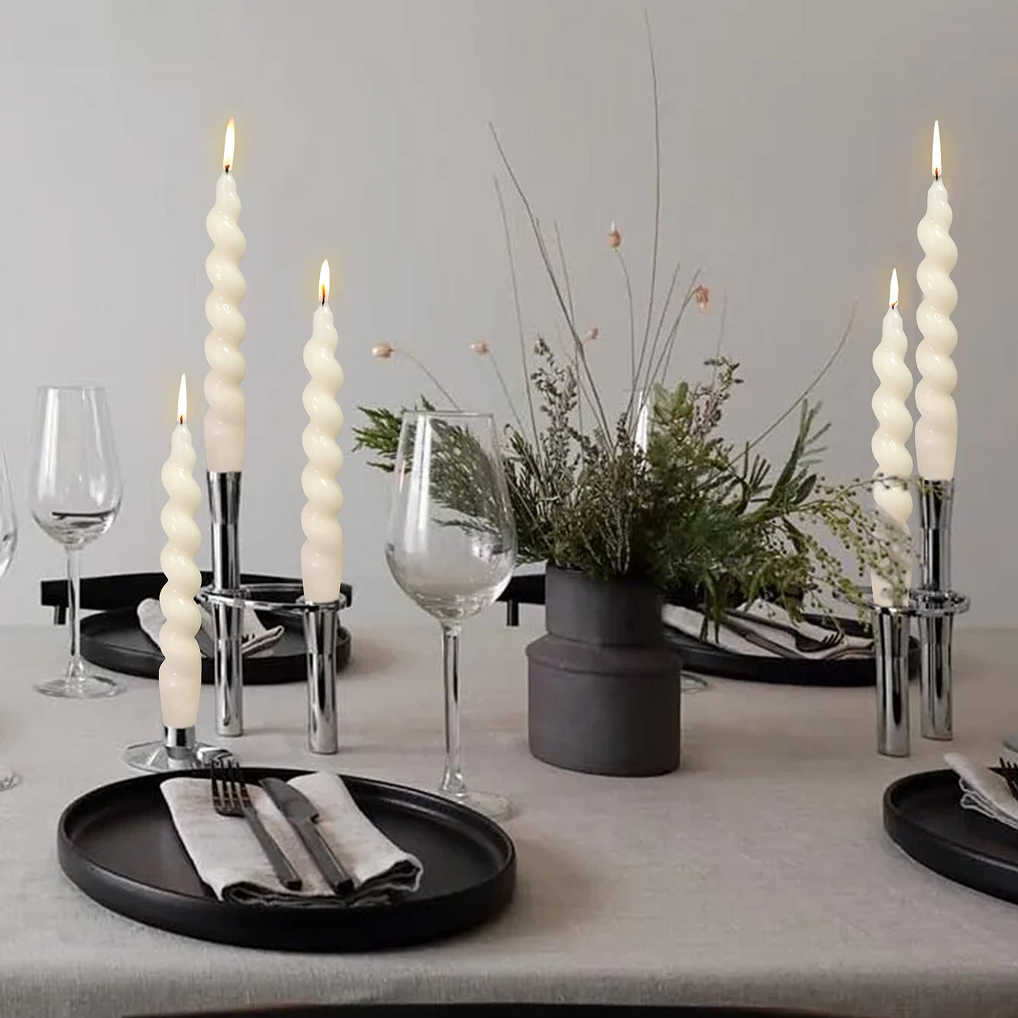 NJAO HOO 7.5 Inch White Spiral Candlesticks, 24 Pack Scented Tealight Candles for Dinner Home Christmas Decor Thanksgiving Party Wedding