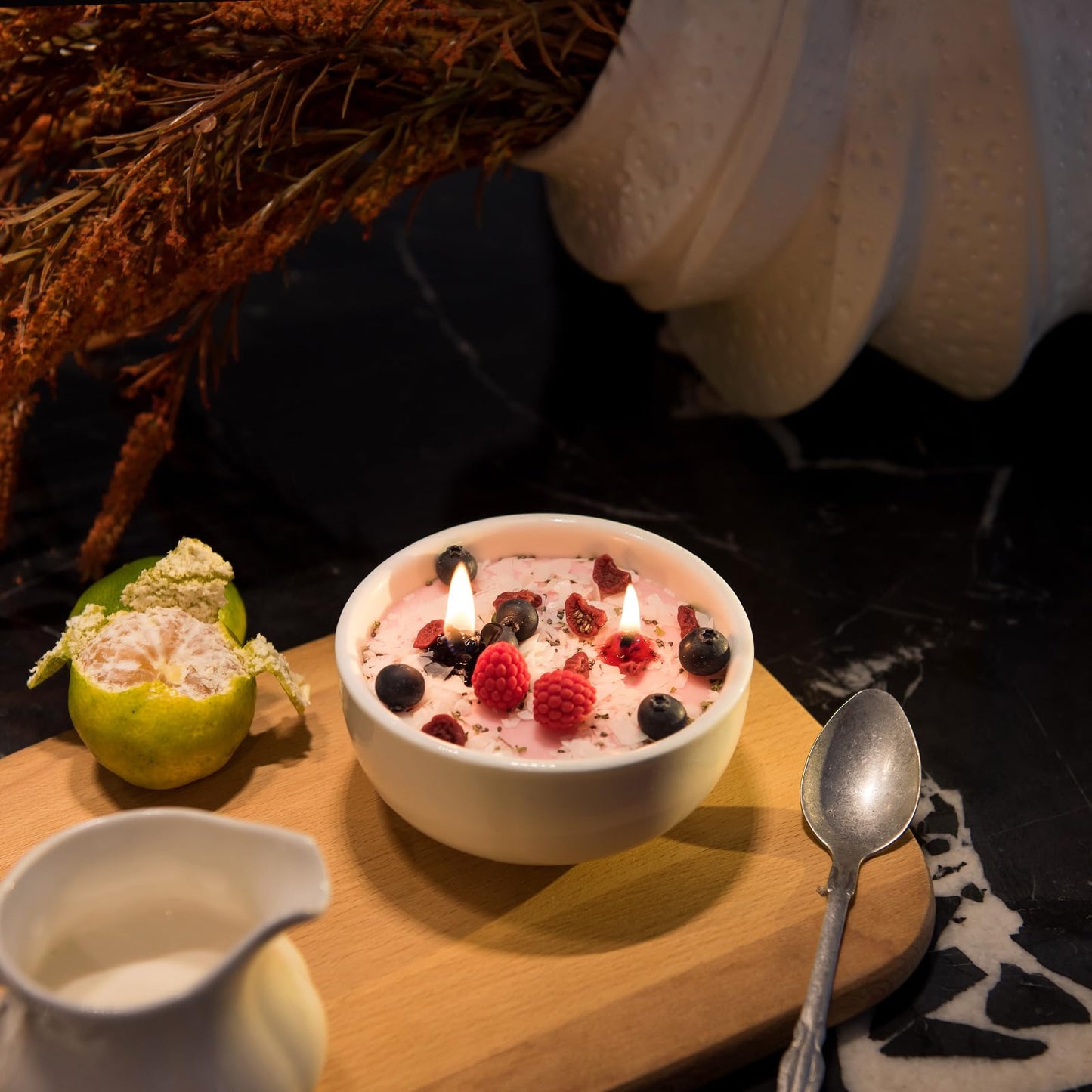 Realistic Fruity Yogurt Smoothie Bowl Scented Vegetable Wax Candle