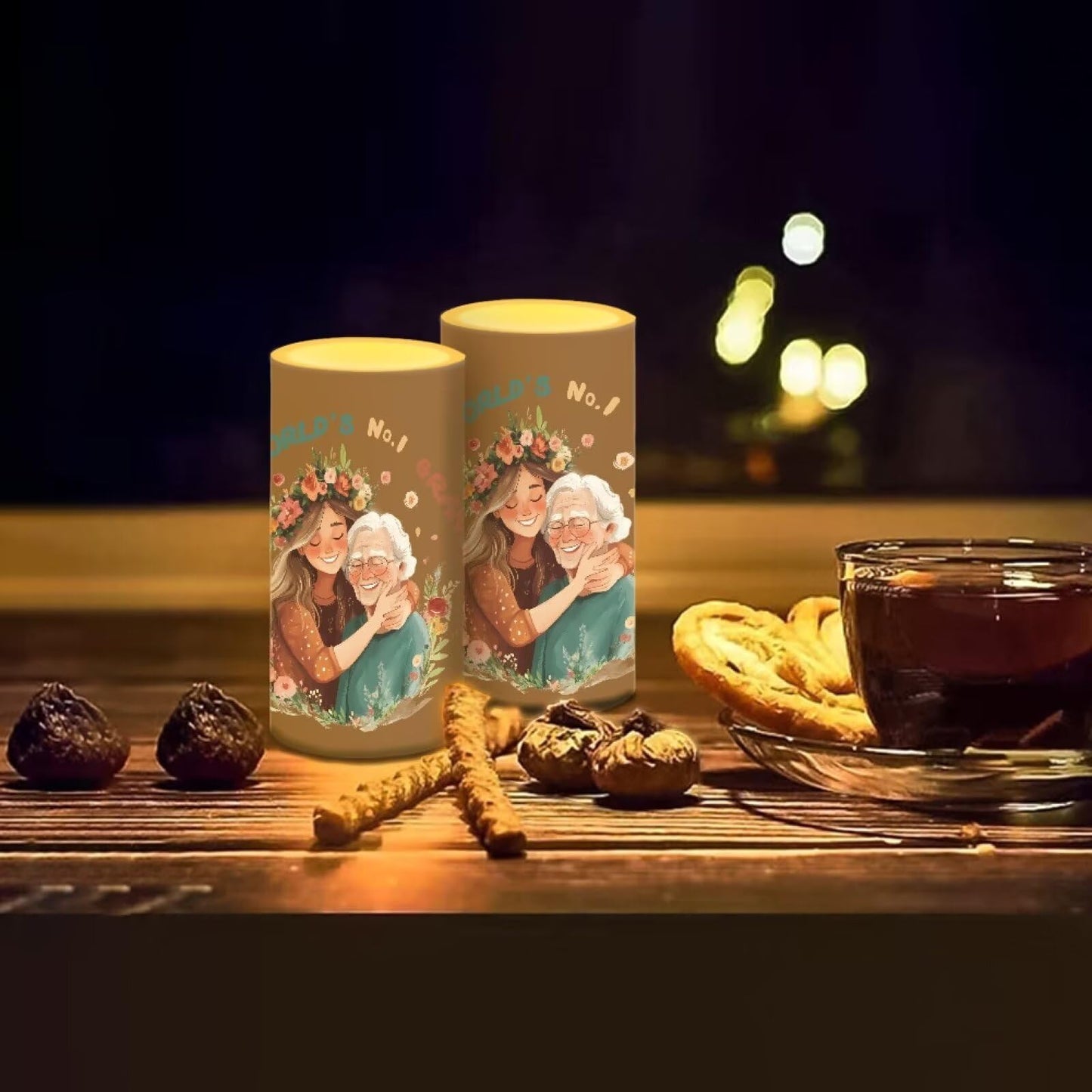 Luarisgur to The Worlds No 1 Grandma Decorations Indoor Candles with Floral Flameless Candles with Remote and Timer 2 Pack Battery Operated Grandma Mothers Day Themed LED Candles for Gift Home Decor