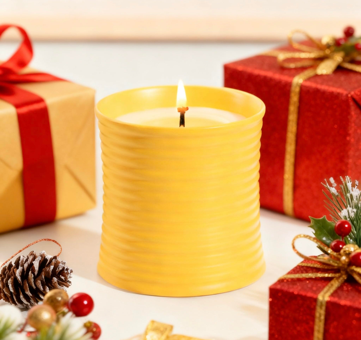 Generic Natural Soy Wax Scented Candle, Lime Basil Citrus Fragrance, Handmade Luxury Home Decor with Cotton Wick,Yellow Ceramic Container, Reusable Jar