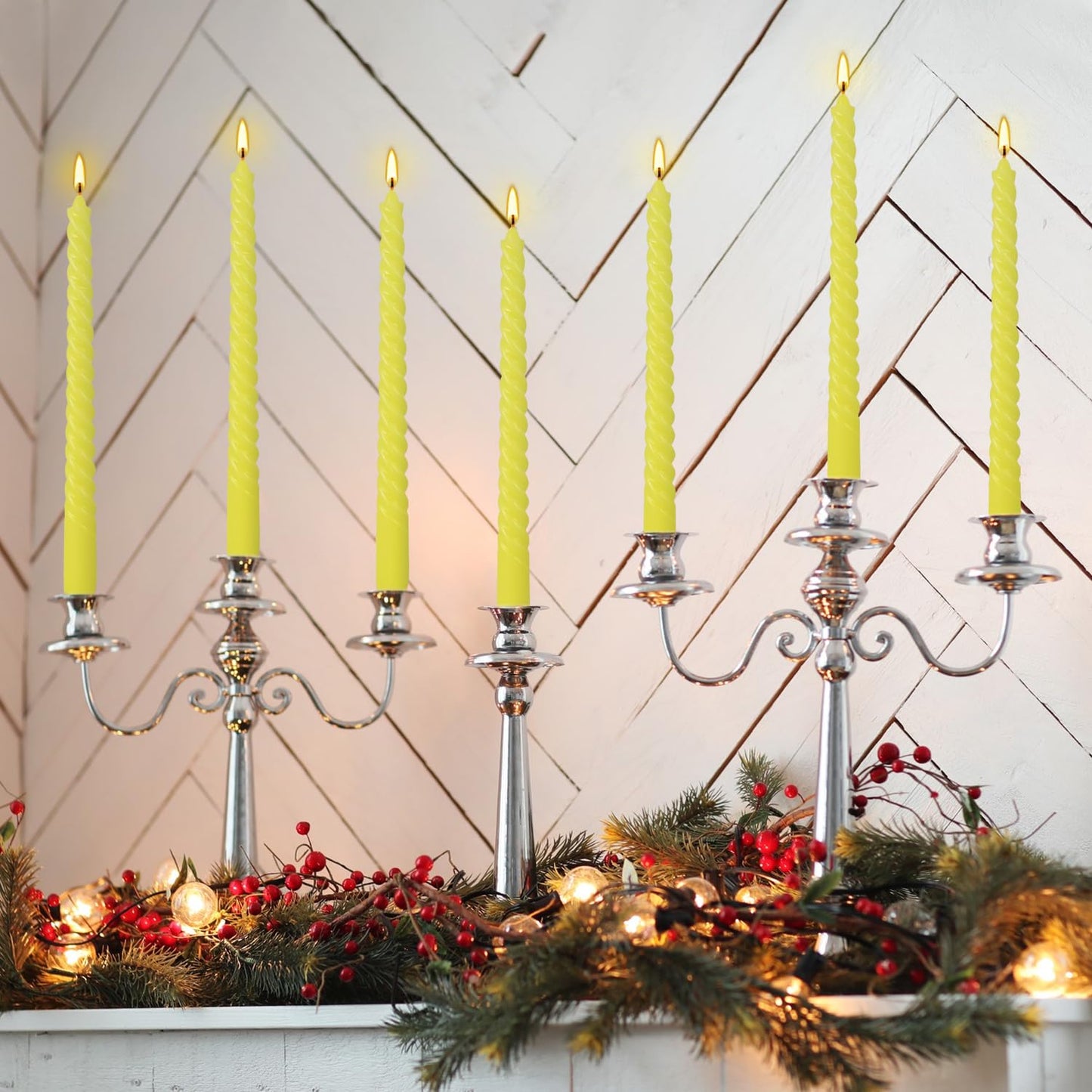 12-Piece Yellow Spiral Wax 10-inch Taper Candles -unscented smokeless, Tear-Free, Long-Lasting Burning Cotton Wick Suitable for Home,Party,Holiday Decorations