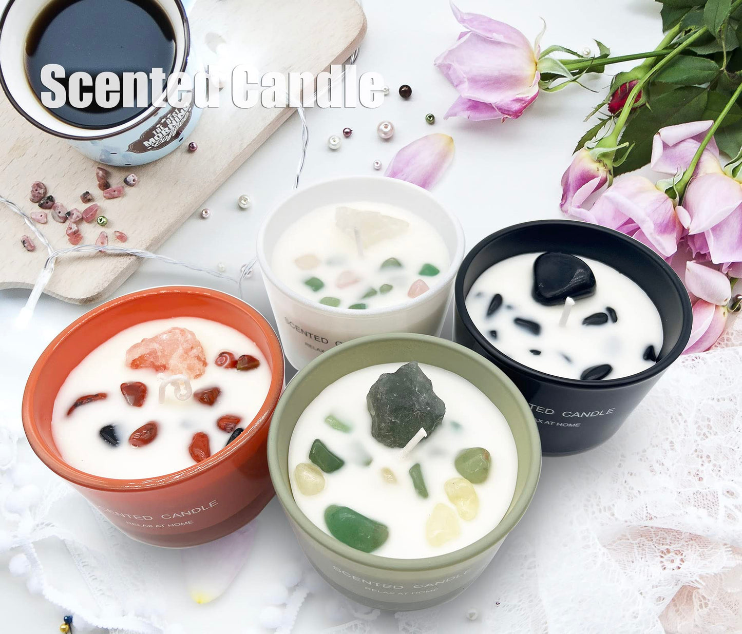 Healing Crystal Candles Chakra Jar Candle Soy Candle Gifts for Women Scented Candle Set 2 Pack Black and White