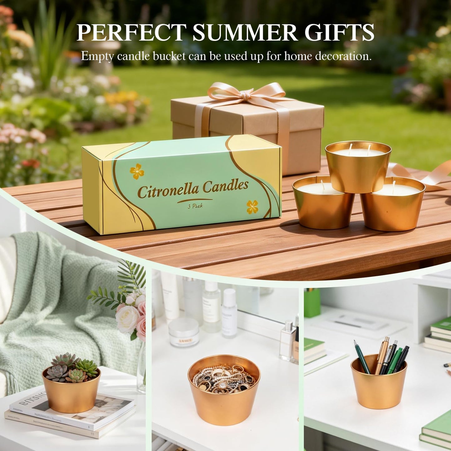 Citronella Candles Outdoor, 3 Pack 3.5OZ Citronella Candle for Patio, Two Wick Lemongrass Scented Candles, Natural Soy Wax Long Burning for Indoor Outdoor Camping Garden