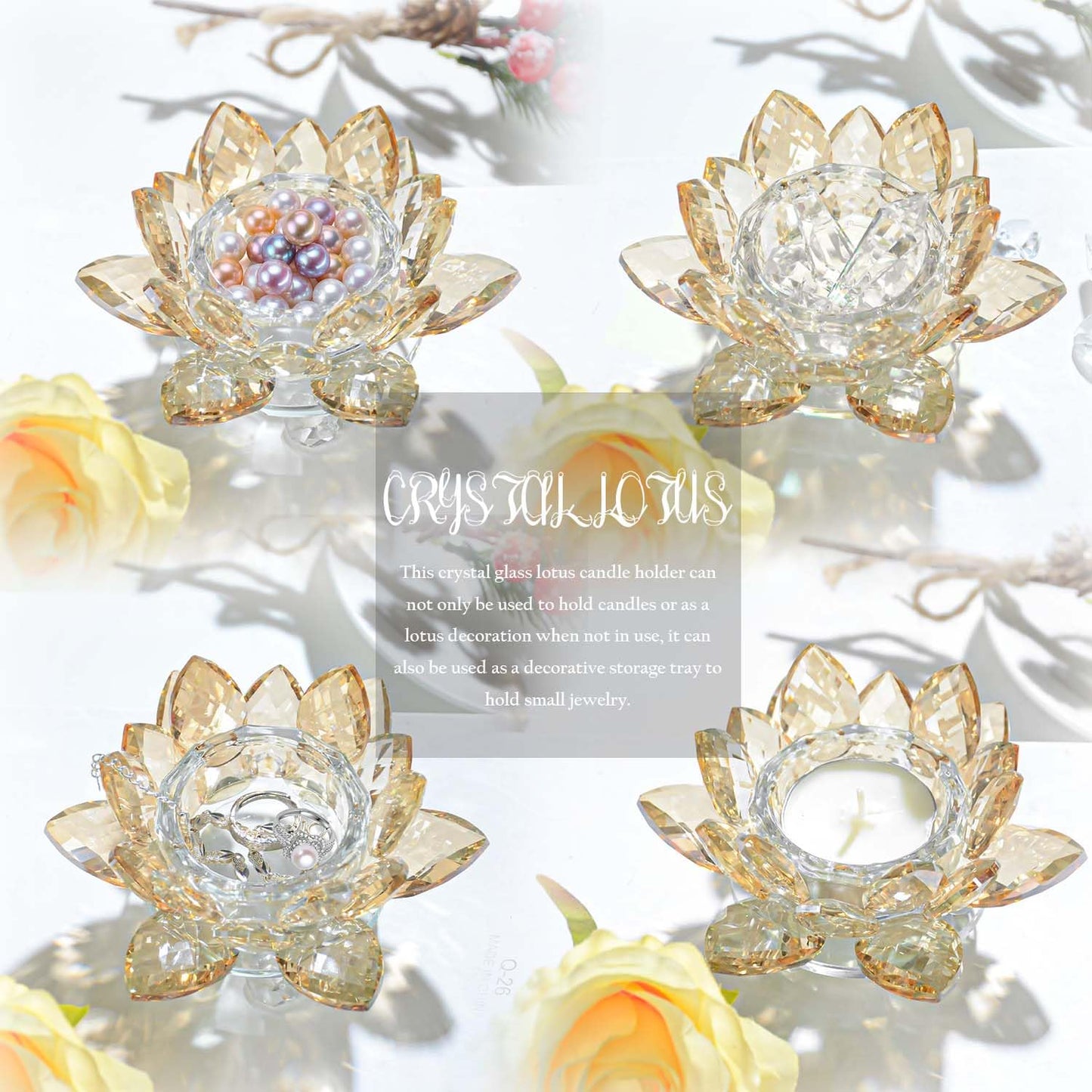 Kolnlala Crystal Lotus Flower Tealight Candle Holders/Glass Tea Light Candlestick Decor Decoration for Christmas Home Wedding Party… (Gold 1pc)