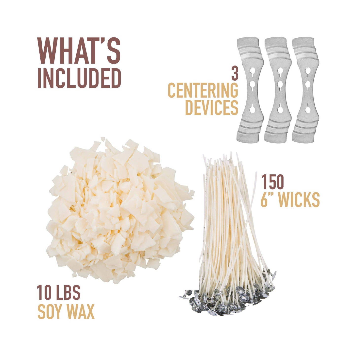Oraganix 10 lbs Soy Wax DIY Candle Making Kit with 150 Pre-Waxed 6-Inch Wicks and 3 Centering Devices - Smooth Burning Wax for Craft Projects and Scented Project Creations