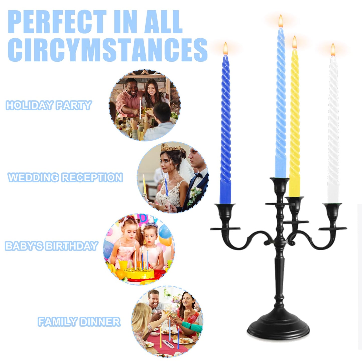 Whaline 8Pcs Summer Amalfi Coast Party Spiral Taper Candles Dripless Twisted Wax Candles 10 Inch Long Unscented Candle Sticks for Dinner Party Wedding Hanukkah Chanukah Home Table Decor