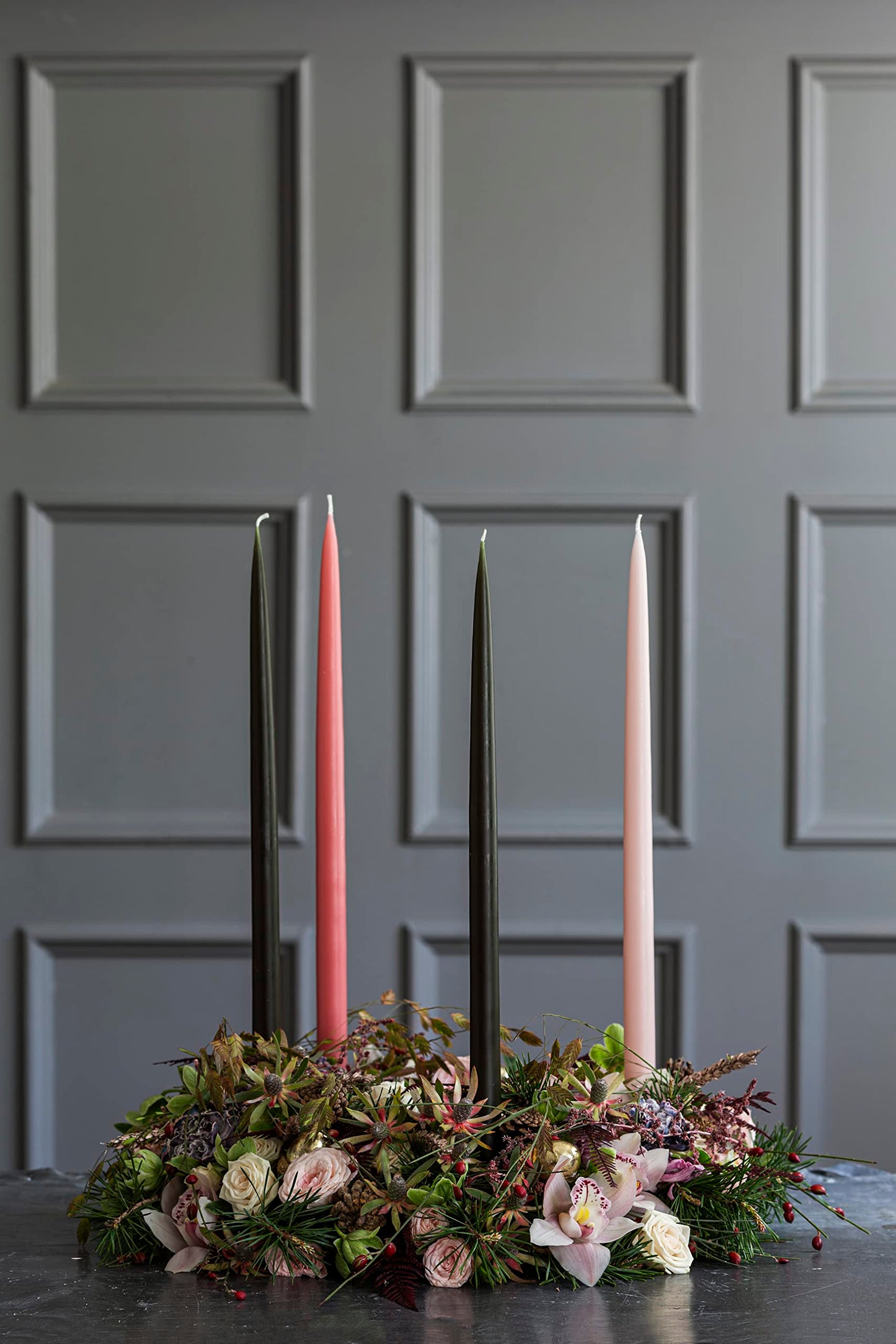 Kunstindustrien® Taper Candles – Set of 4, 13.8" – Made in Denmark, Long Burning Candles 15h, Unscented & Smokeless Candlesticks – Elegant Tall Candles for Weddings Dinners & Home Decor (Forest Green)