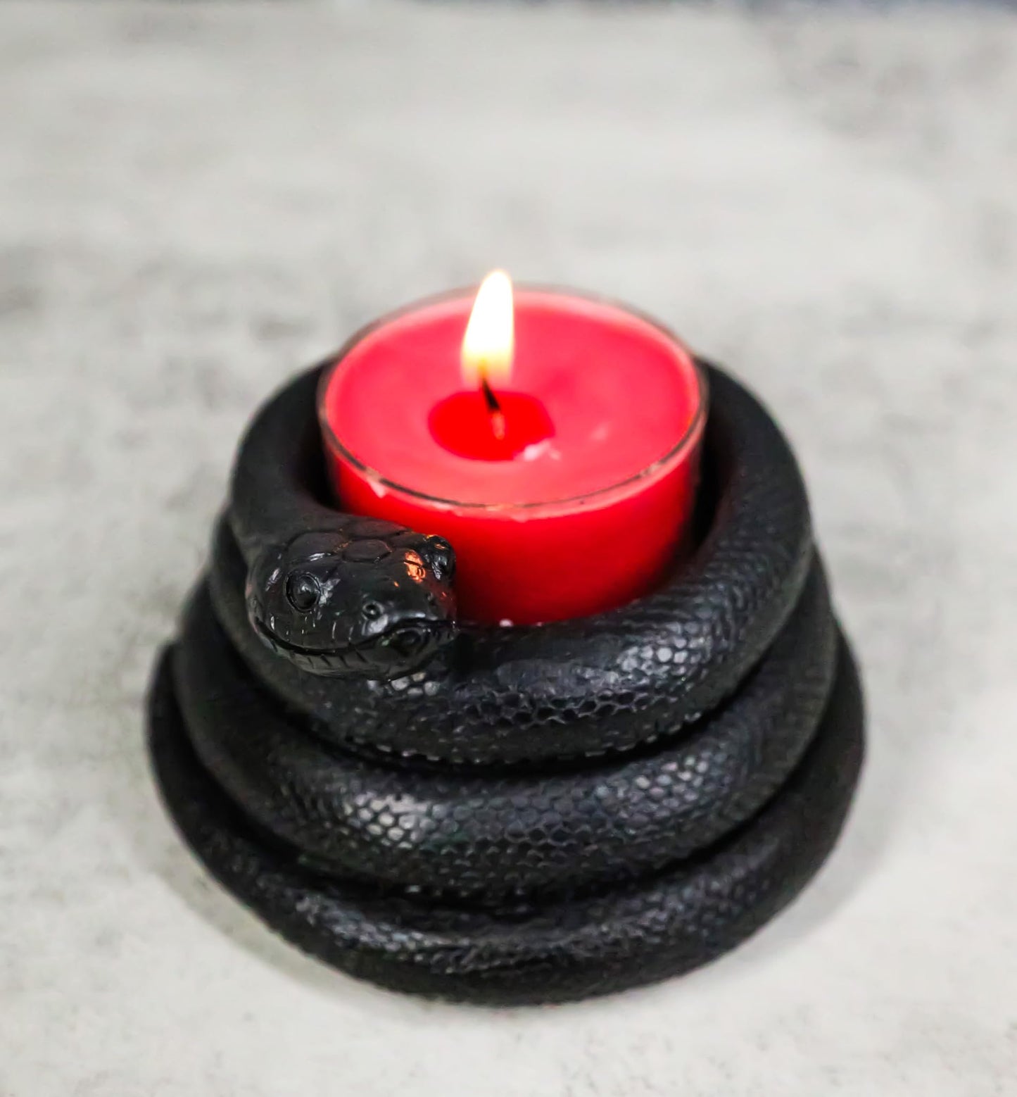 Ebros Gift Wicca Witchcraft Sorcery Dark Magic Black Coiled Serpent Snake Tea Light Votive Candleholder Figurine Reptile Snakes Occult Tea Light Candle Holder (1)