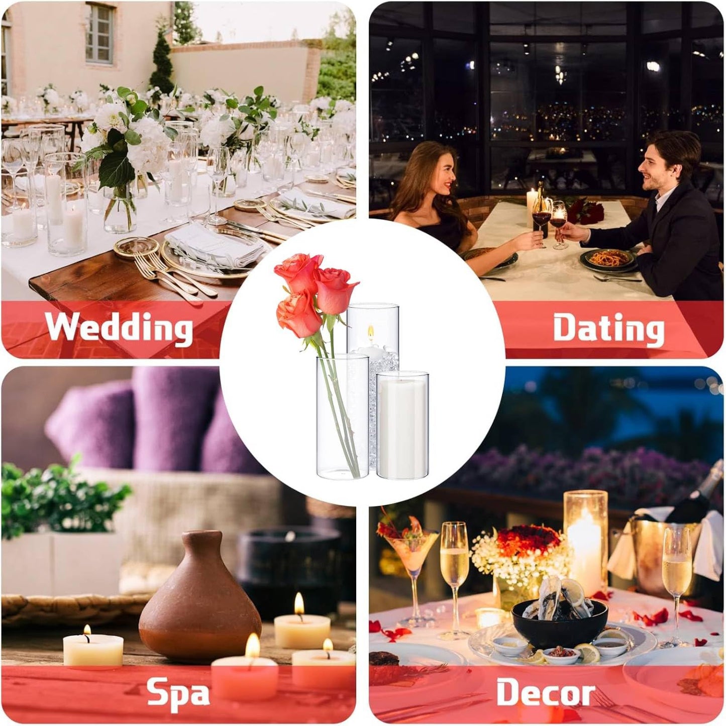 Didaey 12 Pcs Thin Cylinder Vases Set for Centerpieces 2.5'' Diameter 2mm Thickness Clear Glass Vase Hurricane Floating Candle Holder for Wedding Table Decoration (2.5'' X 5'',6'',8'')