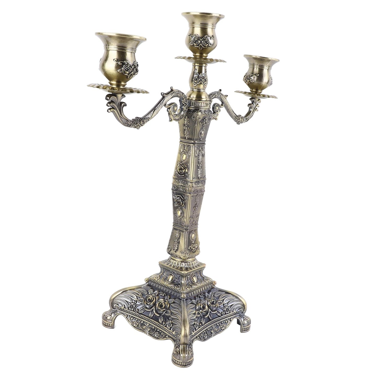 Tyenaza Metal Candelabra, European Style Retro Candlestick Holder Romantic Candle Holder Decoration Elegant Candle Stand for Wedding Dining Table Christmas Party Home Decoration (Bronze - 3 Heads)
