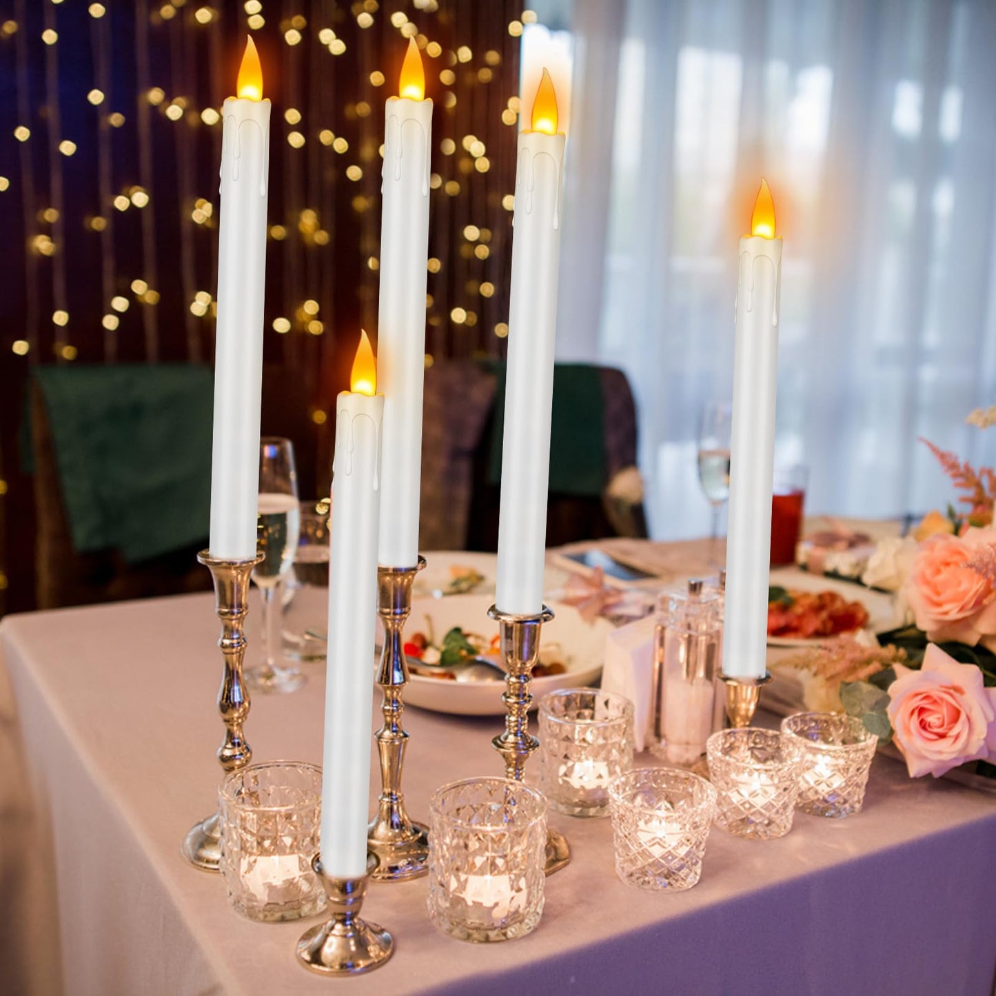 wemarry 10" Flameless Taper Candles with Remote, 6 Pcs White Electric Led candlesticks, PlasticTall Taper Candles Battery Operated with Flickering Flame for Halloween Christmas Wedding Home Décor