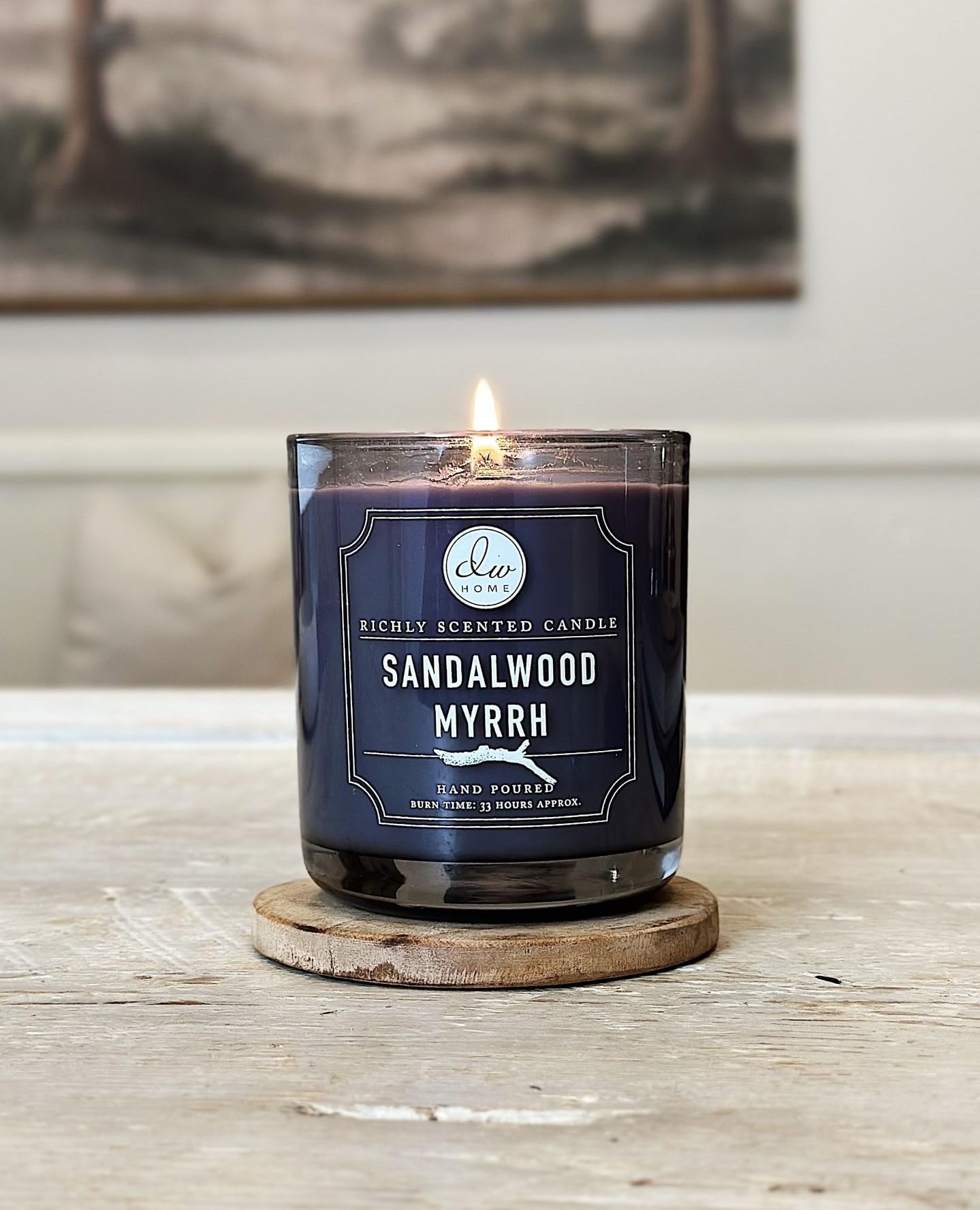 DW Home Sandalwood Myrrh Scented Candle for Home, 9 oz, Medium Single Wick Candle Jar, Up to 33H Burn Time, Luxury Scented Candle for Relaxation, Gifting, Home Decor