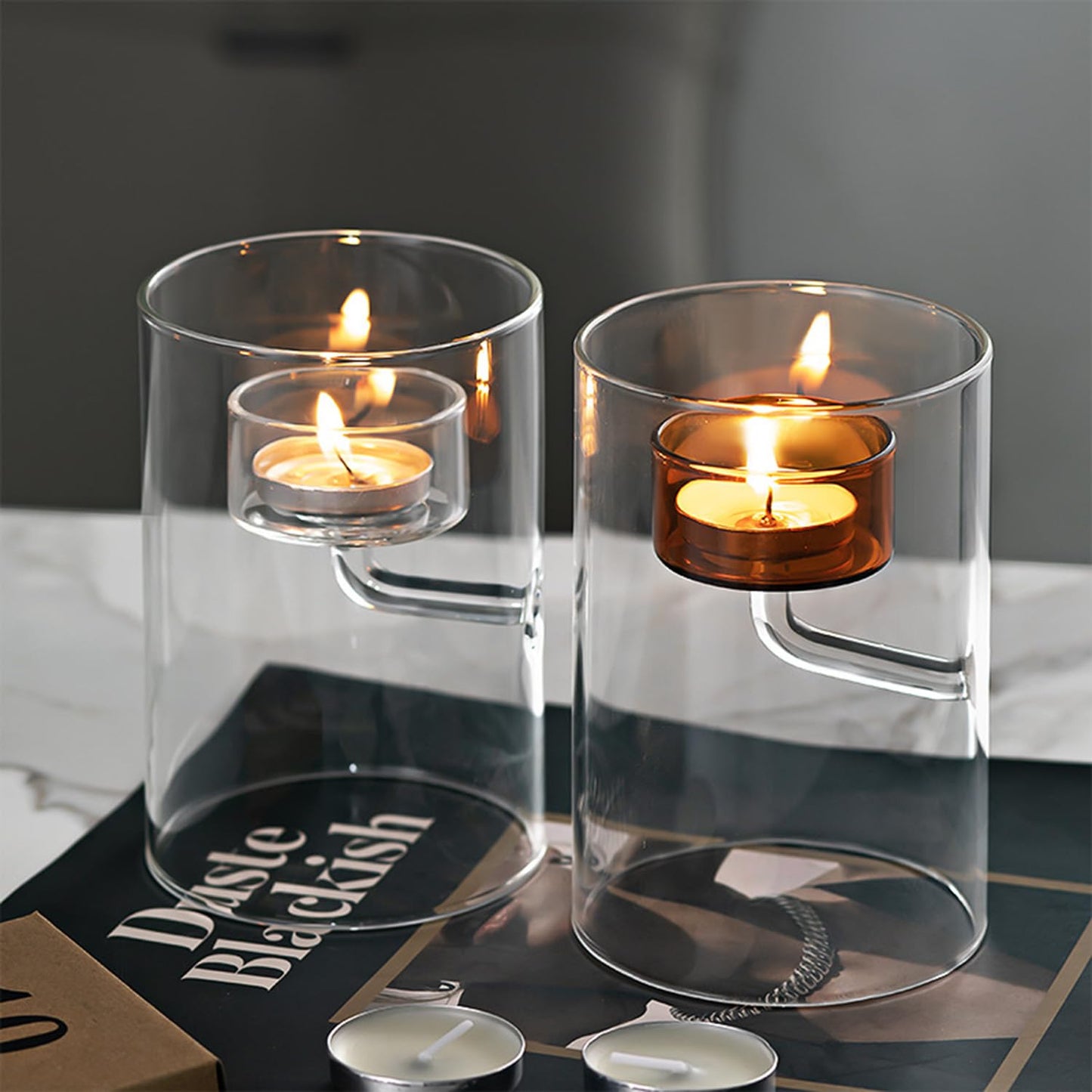 Maimeili Glass Candle Holder Hurricane Crystal Decorative Candle Fits Standard Tealight for Table Wedding Dinning Centerpieces Party Supplies Home Decor