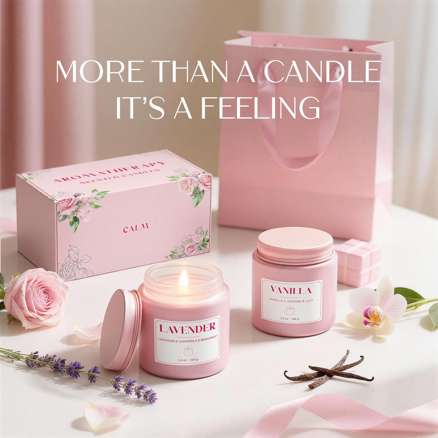 NORVENCE Scented Candles Gift Set, Stress Relief Candles for Home, Premium Soy Candle Set, Candles for Women and Men, Birthday Gifts (Pink, 7 oz)