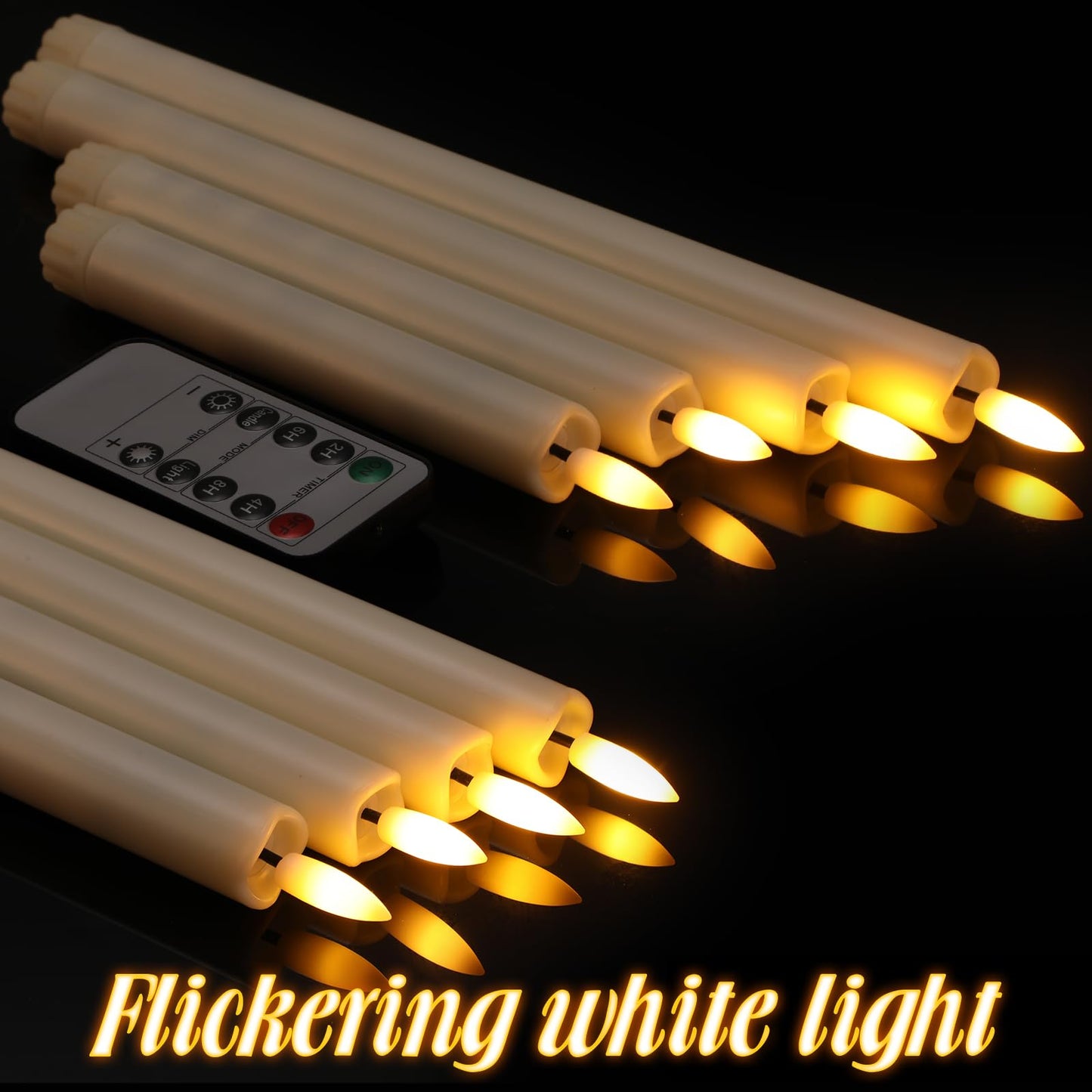 Rossesay 20 Pcs Flameless Taper Candles with Remote Battery Operated Taper Candles Include 6.5'' 7.7" 8.9" 10" 11.2" Fake LED Electric Candle Sticks for Valentine's Day Home Wedding Decor (Warm White)
