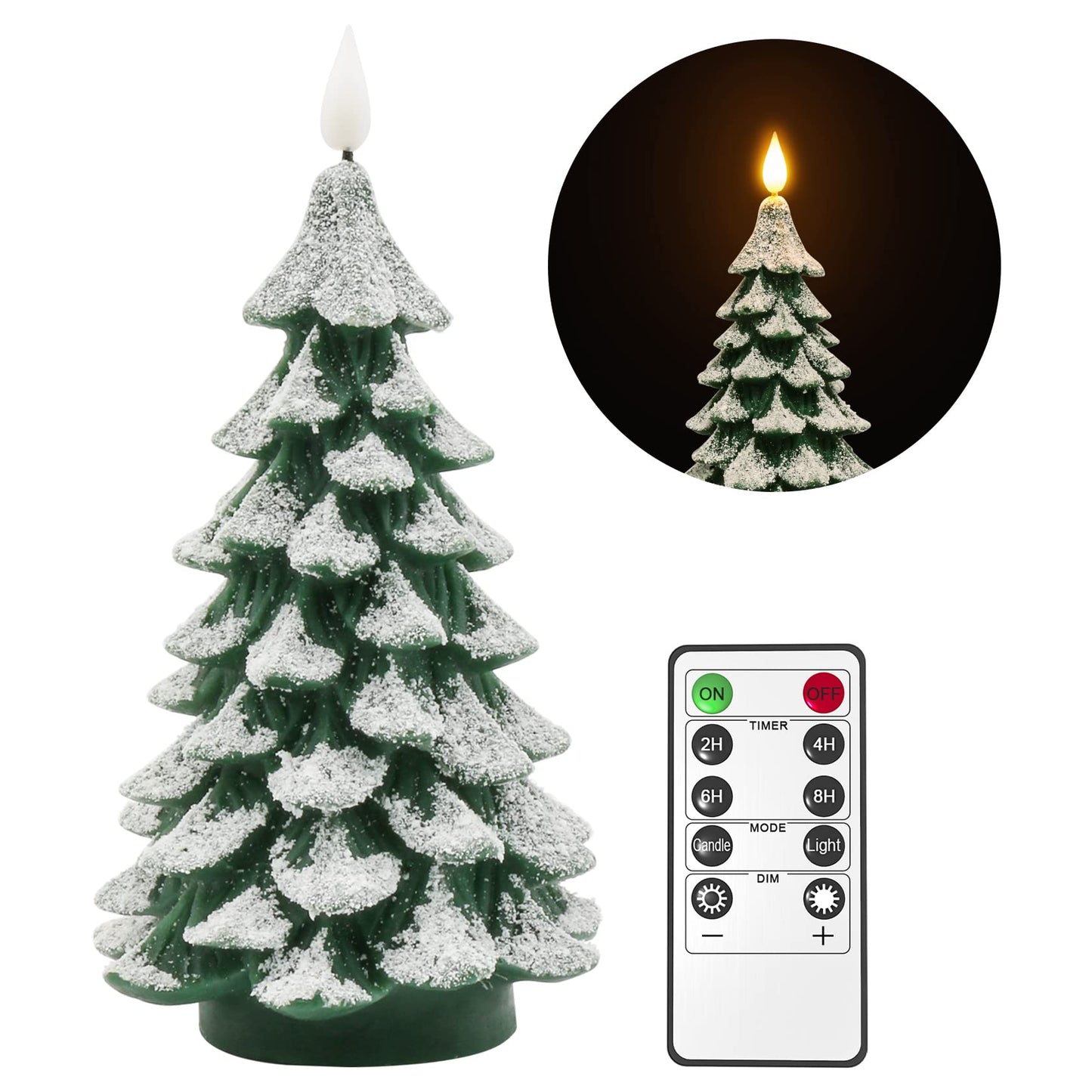 PChero Christmas Tree LED Candle with Remote Timer, 4.13x7.9 Inch Real Wax Battery Operated Pillar Candle Flameless Flickering for Xmas Eve Gift Holiday Home Party Room House Decor