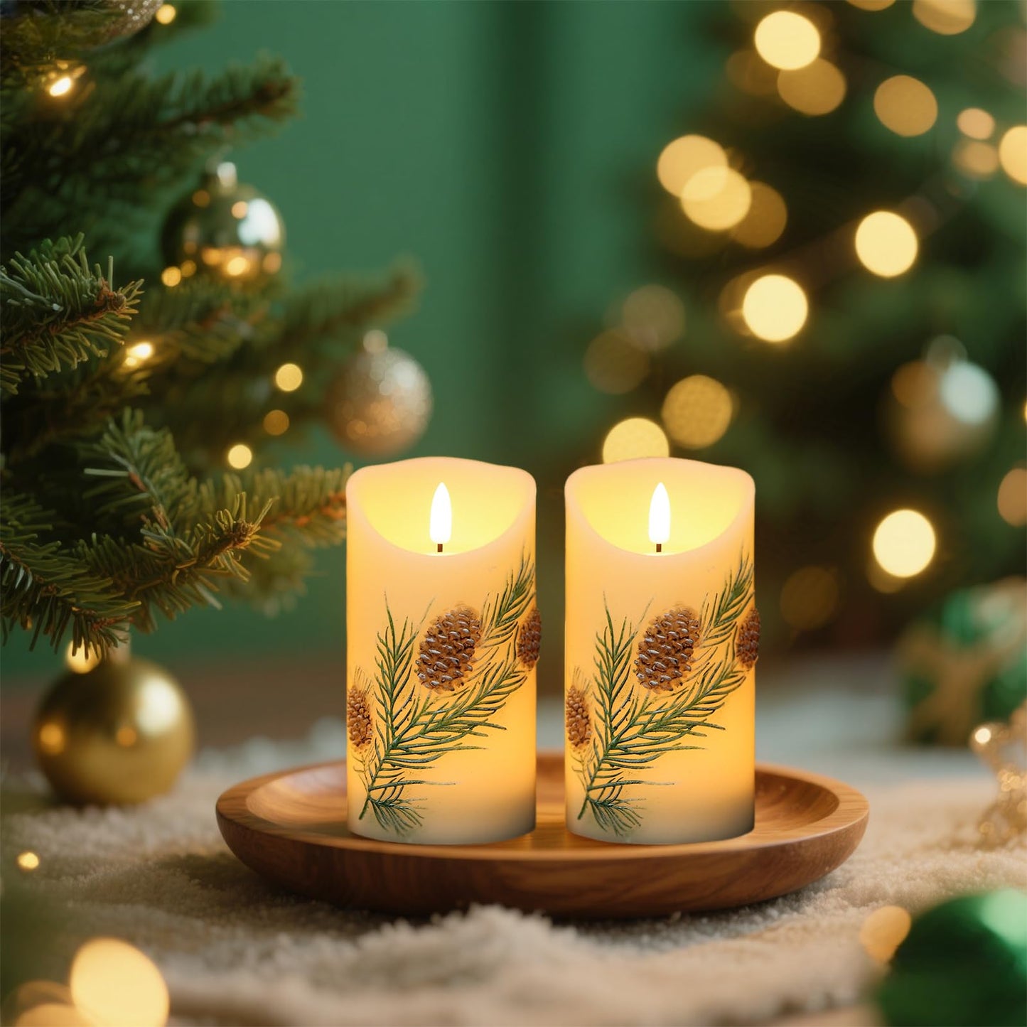 Lasumora Pinecone LED Candles with 6H Timer, flameless Candles with Flickering Flame, Waxy Pillar 2 Pack Flickering Acorn Decor Woodsy for Fall Christmas Decor (3 inches x 5.7 inches)