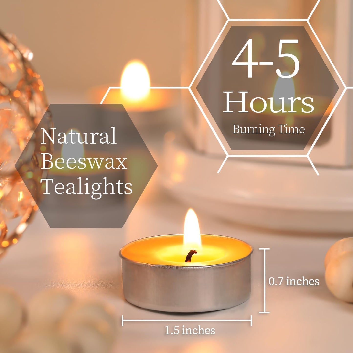 24 Packs Beeswax Tealight Candles, Pure Beeswax Candles Tea Lights Candle, Natural Organic Tealights Unscented Smokeless Clean Burning with 4 Hour Burn Time