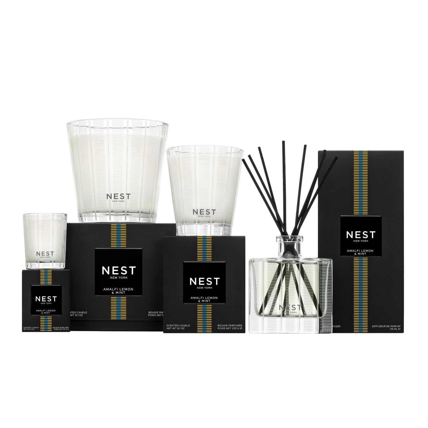 NEST New York Scented 3-Wick Candle, Amalfi Lemon & Mint - 21.2 oz - Up to 100-Hour Burn Time - Reusable Glass Vessel