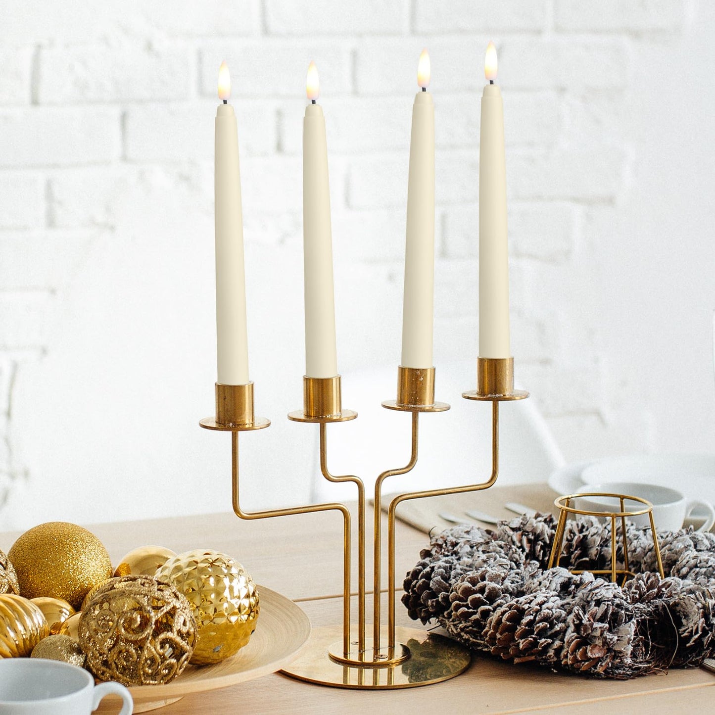 Baquler 60 Pcs Flameless Taper Candles LED Taper Candles Flickering Bulk Ivory LED Candlestick for Easter Wedding Church Halloween Christmas Party Decor Table Centerpiece, 8.5 in, No Batteries