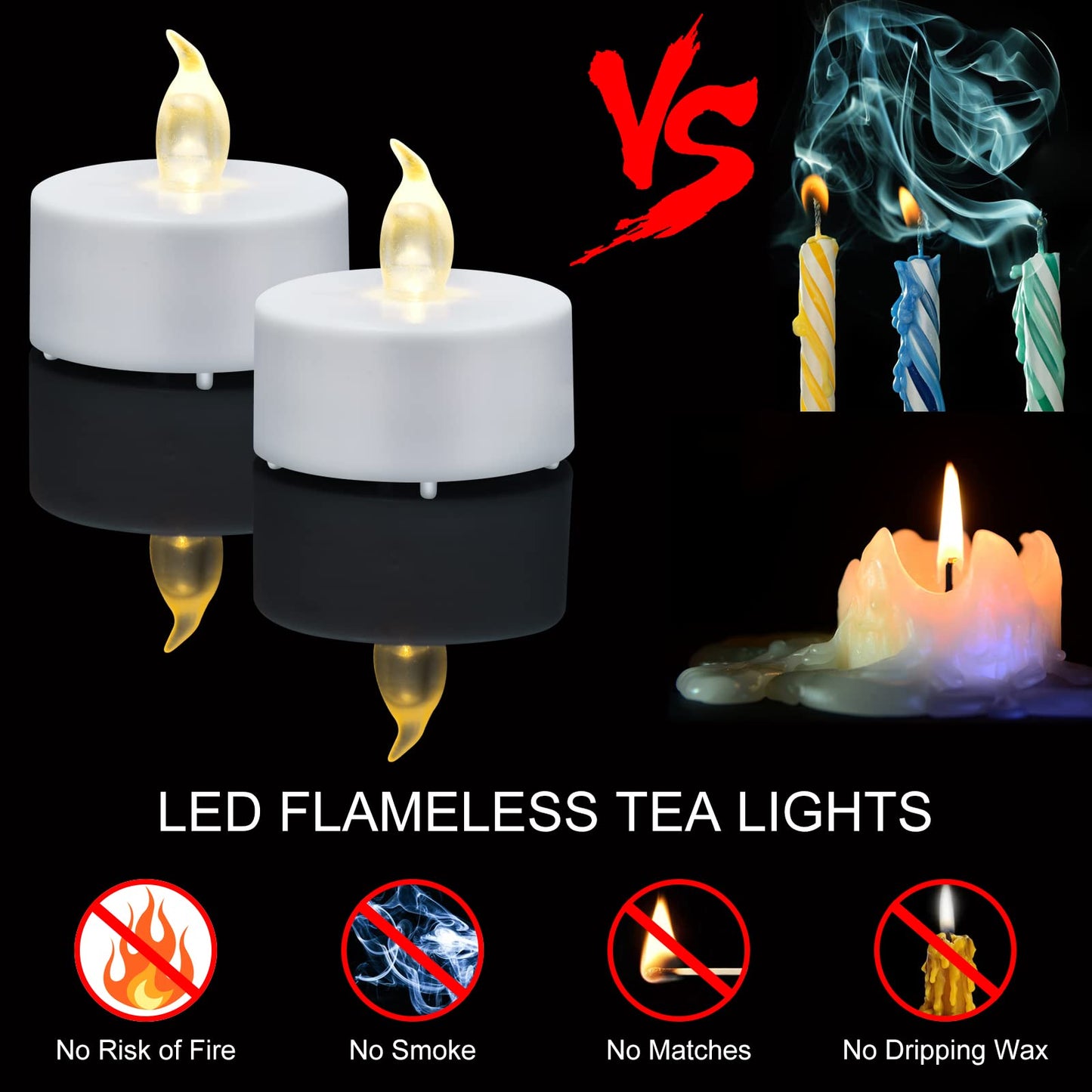 Biyanuo Tea Light, 100 Pack Flameless LED Tea Lights Candles Flickering red 200+ Hours Battery-Powered Tealight Candle. Ideal for Party, Wedding, Birthday, Gifts and Home Decoration