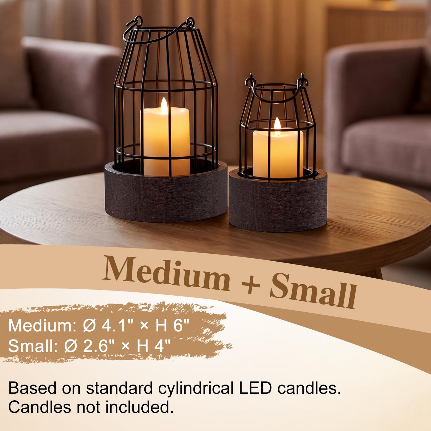 Mumufy Modern Rustic Farmhouse Candle Lantern Set of 5 (Candles are Not Included), Decorative Lanterns for Living Room Table Centerpieces Fireplace Mantle Modern Home Decor(Small,Black, Brown)