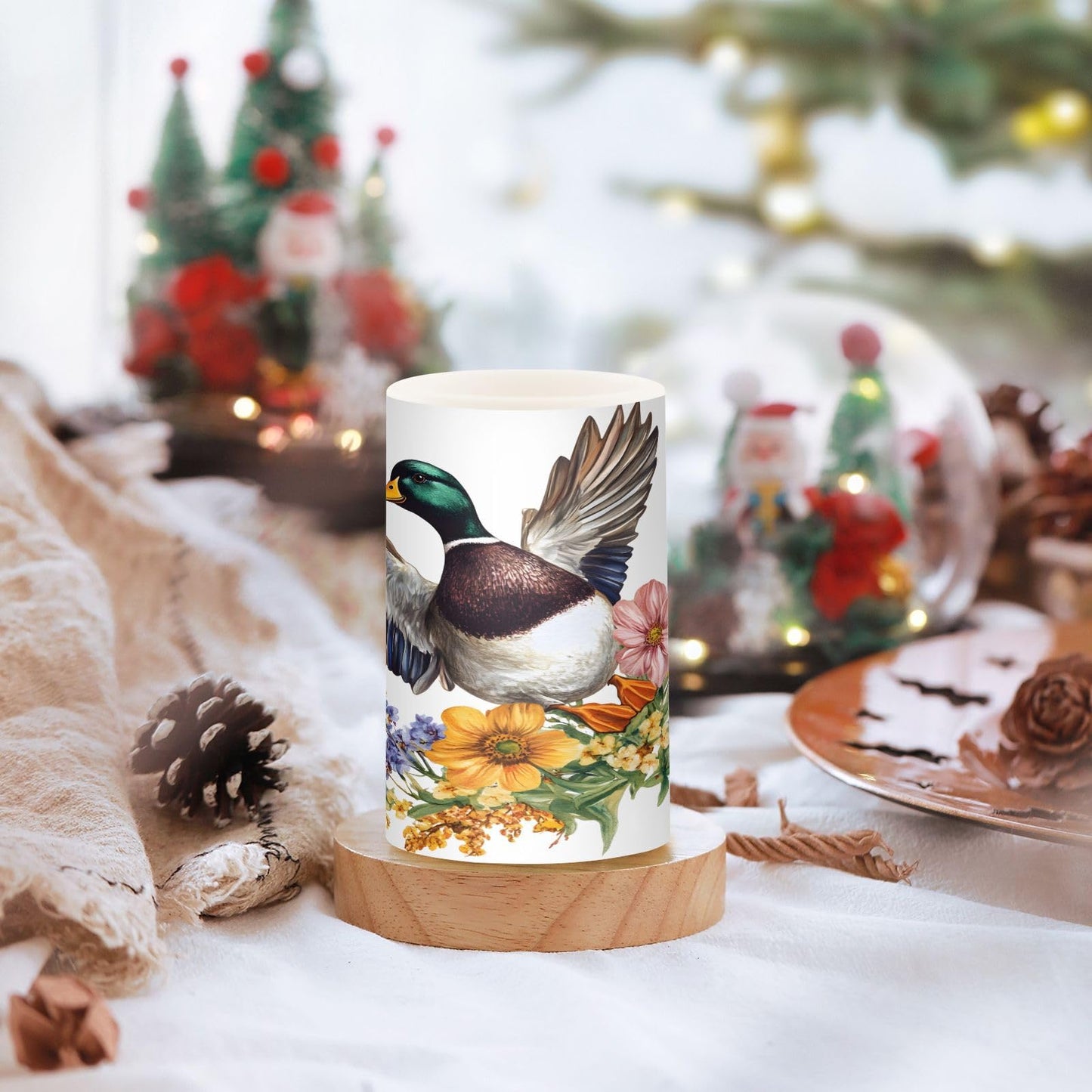 ALAZA Flickering Flameless Candles Mallard Duck Sunflowers Battery Operated Candles with Remote Timer LED Pillar Votive Candles Set of 2 for Holiday Decor