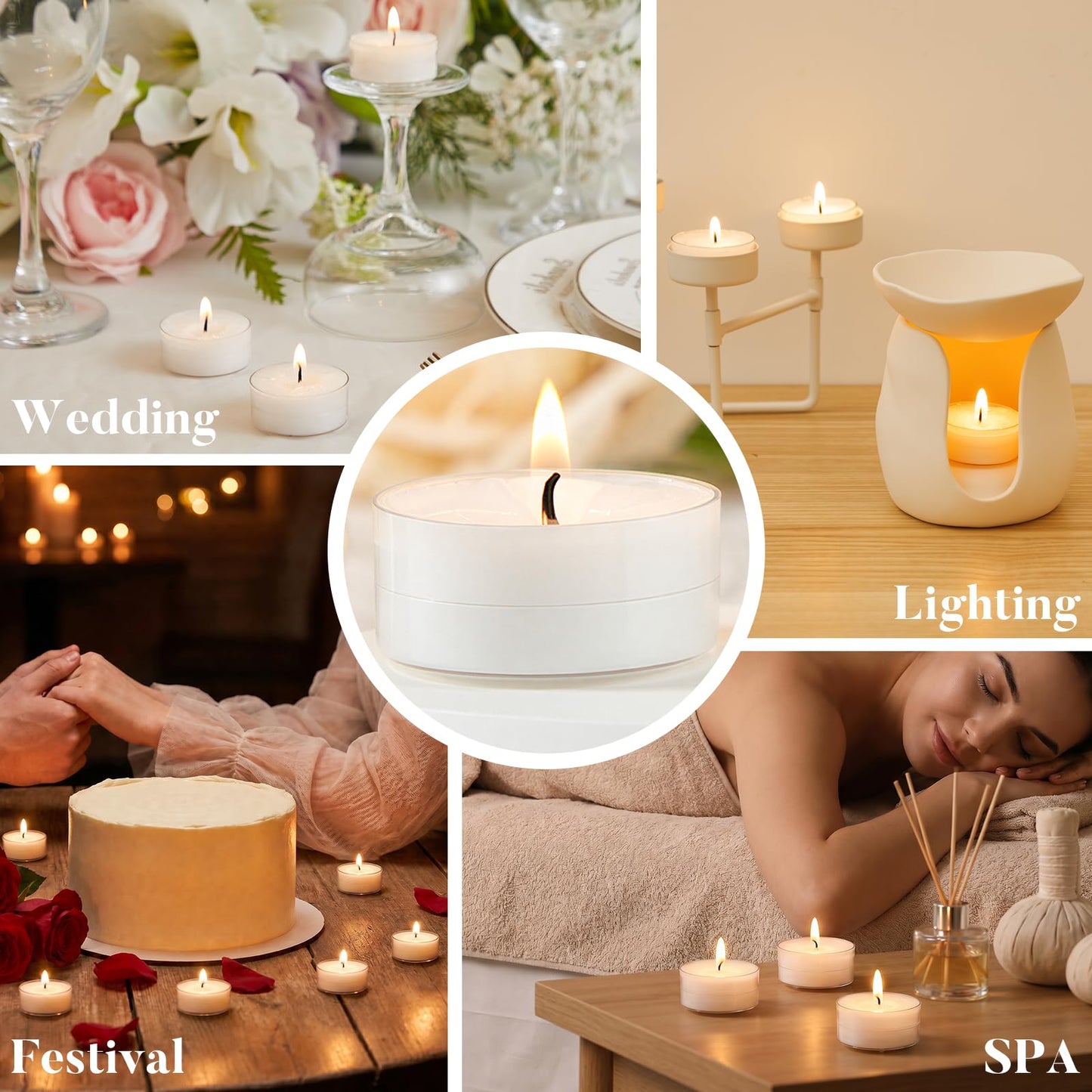 Ashlux Candle Set - 4H Tea Lights | Unscented Dripless Smokeless Clean Burning Long Lasting Candles for Wedding Home Decor Dinner Church Holiday