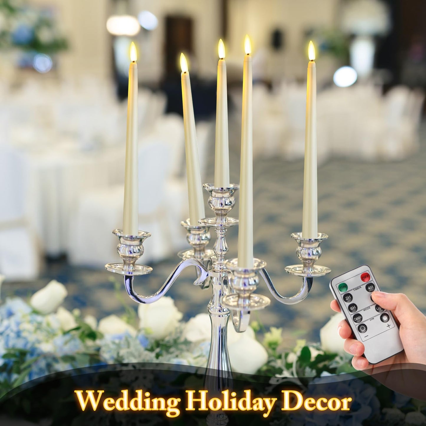 Rossesay 28 Pcs Flameless Taper Candles with Timer Remote 4 Sizes of 8.5", 9.6", 10.83", 12.8" LED Flickering Taper Candles Battery Operated for Valentine's Day Church Wedding Home Decor(Warm White)