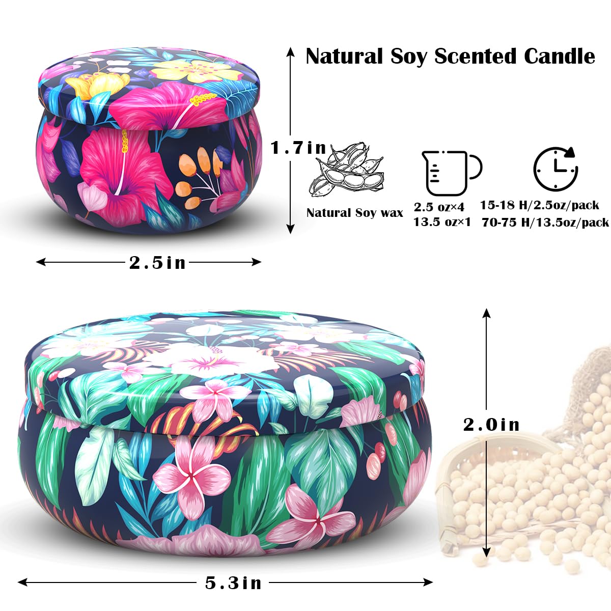 5 Set Highly Scented Candles Gift Set for Home Women, Decorative Natural Soy Wax Aromatherapy Candles for Christmas - 1pc 13.5oz BlackBerry and 4pcs 2.5oz Rose, Lemon, Vanilla and Gardenia Fragrance