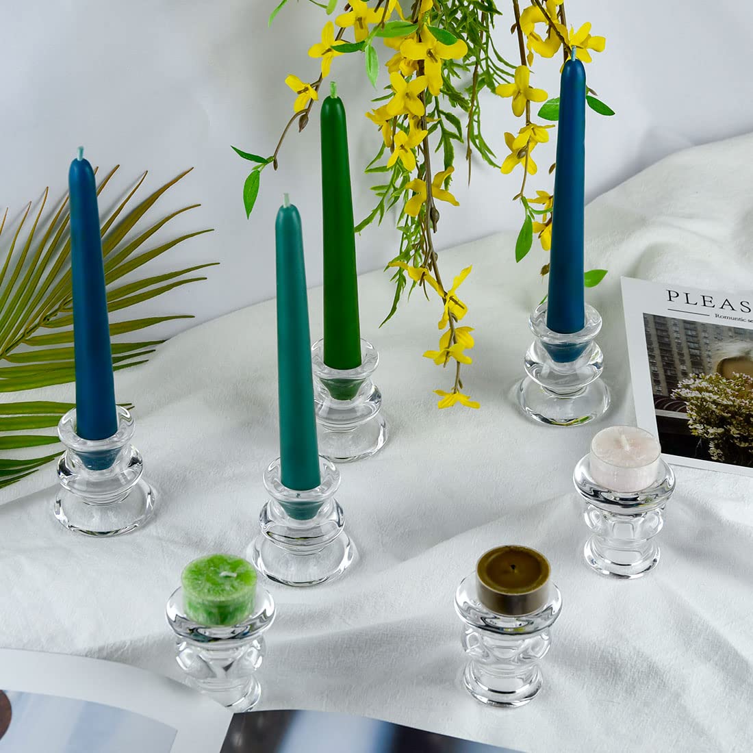 Clear Glass Candlestick Holders, Set of 6 Taper Candle Holders for Wedding, Decoration and Dinning
