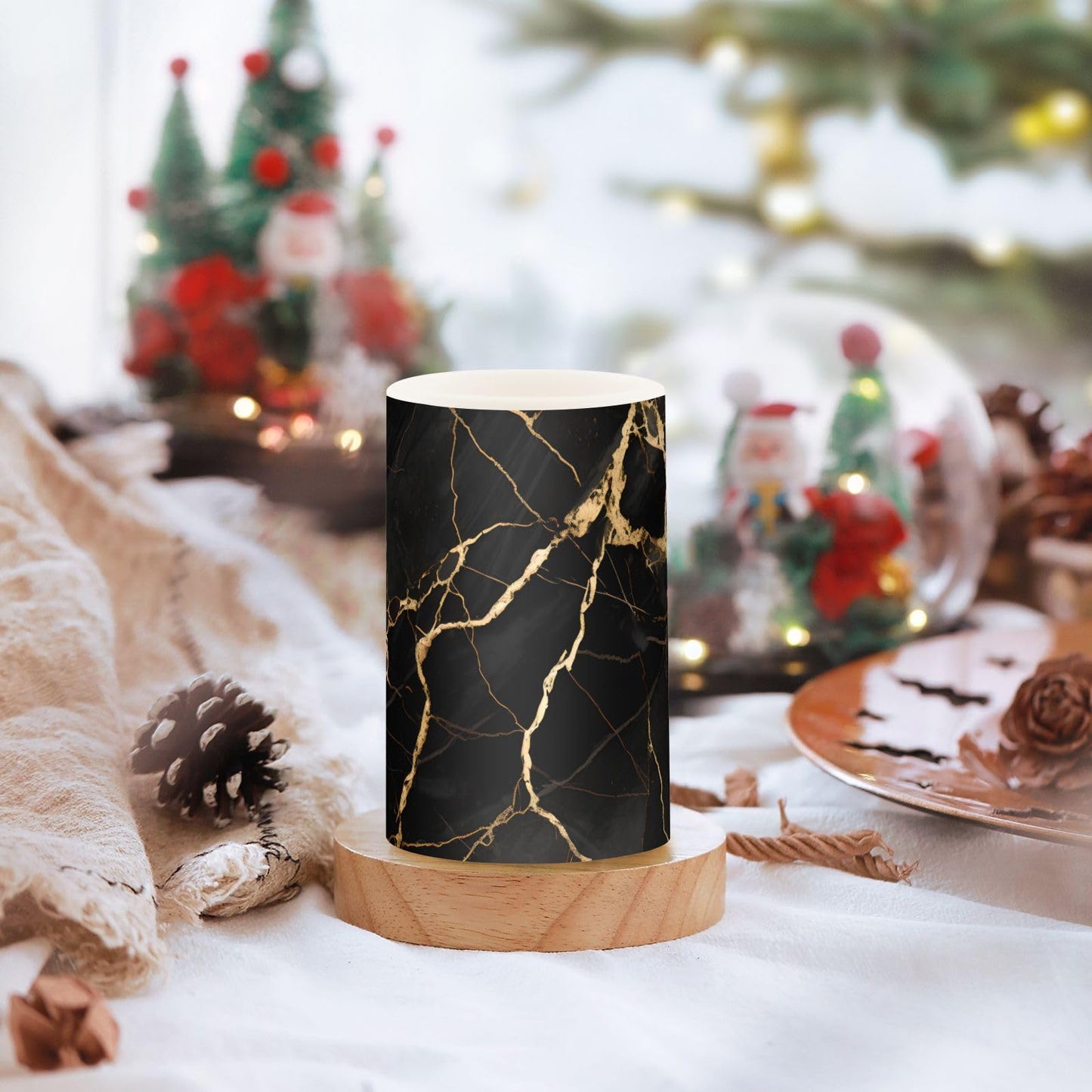 ALAZA Black Marble Gold Fluid Marble Flameless Candles Flickering LED Candles with Remote Timer Battery Operated Pillar Candles Set of 2 for Dinner Holiday Decor