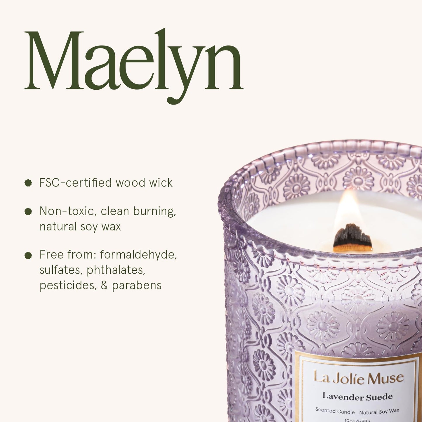 LA JOLIE MUSE Lavender Suede Scented Candle for Home |19 oz Non Toxic Soy Wax | Large Purple Jar Candle | Aromatherapy Candles | Luxury Gifts for Women & Men