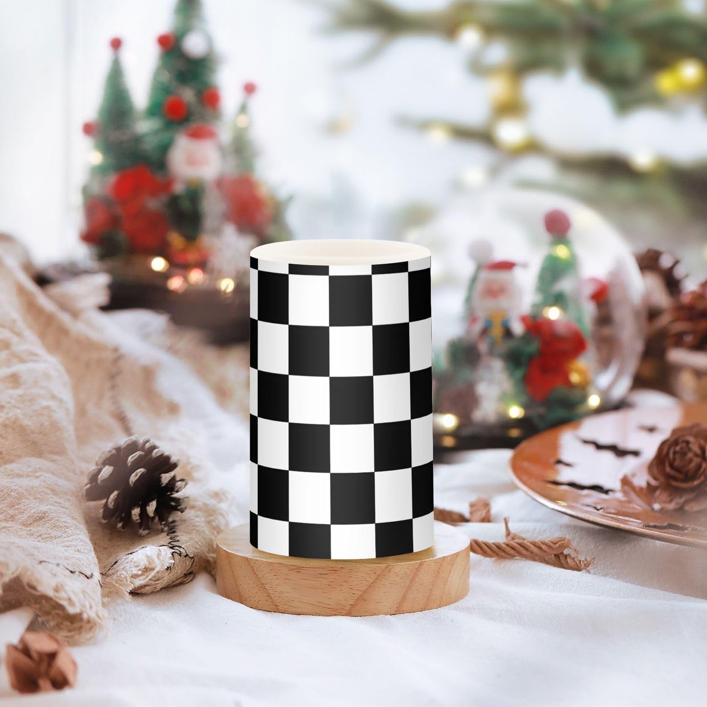 ALAZA Black White Checkered Flameless Candles Flickering LED Candles with Remote Timer Battery Operated Pillar Candles Set of 2 for Dinner Holiday Decor