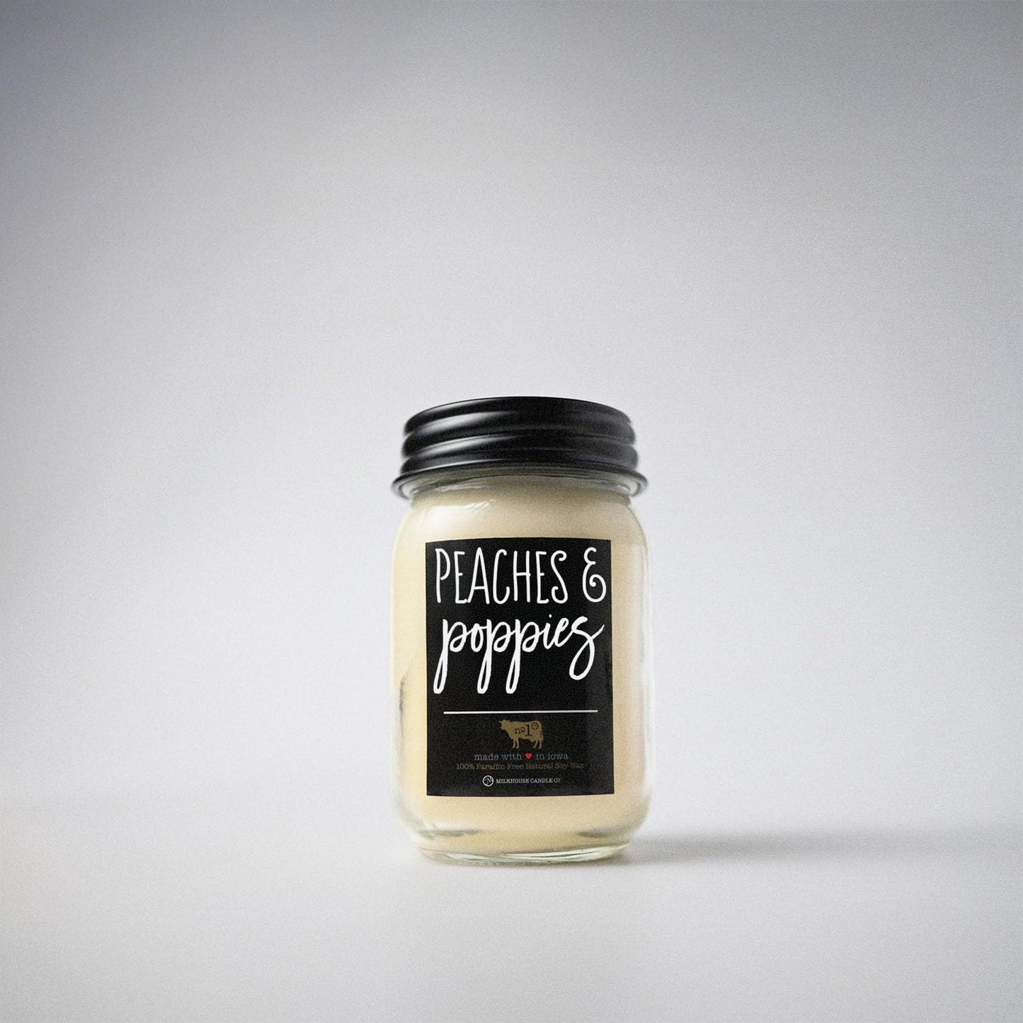 Milkhouse Candle Company Peaches & Poppies Soy Candle - Ripe Peaches | Wild Poppies | Vanilla Bean Scented - 13 oz Mason Jar with Lid, 70+ Hour Burn Time, Made in the USA