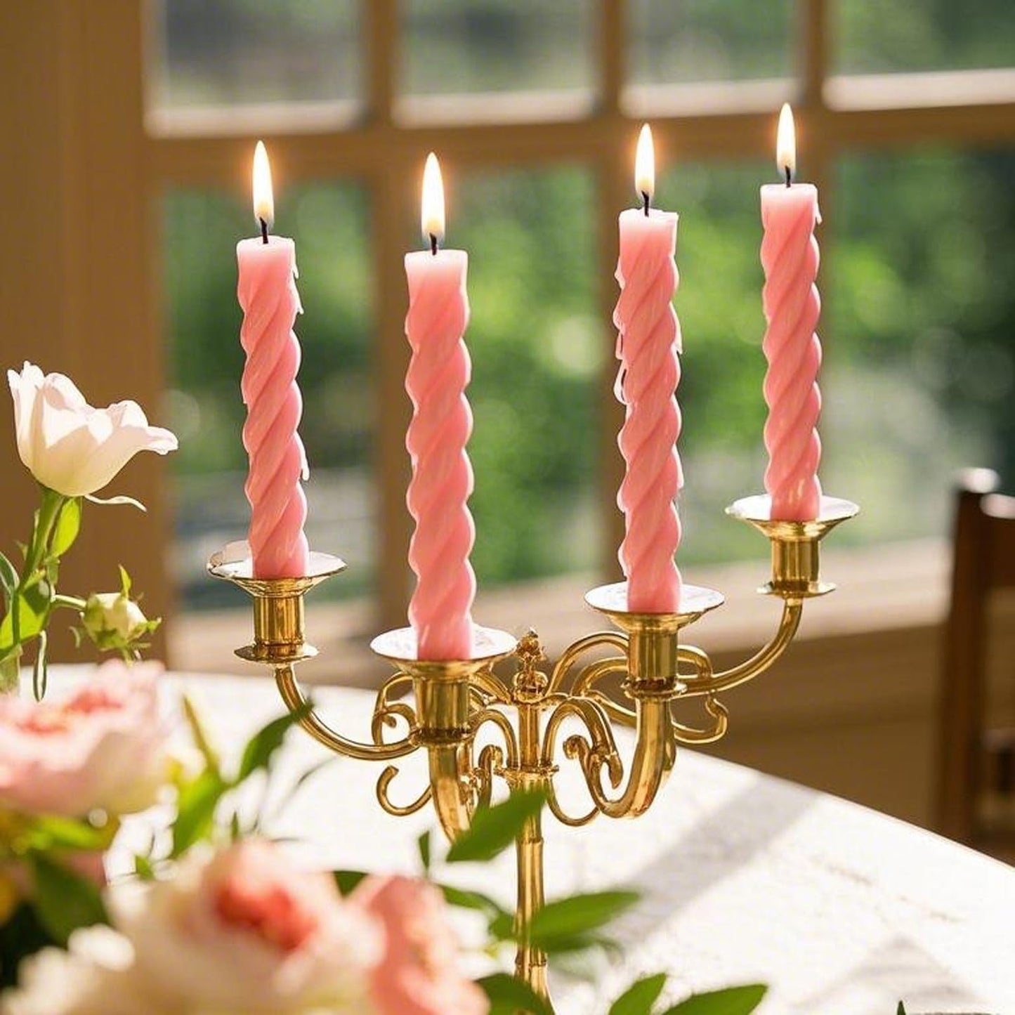 6 Pack Pink Taper Christmas Candles,Unscented Dripless Taper Candles 10 Inch,Pink Candlesticks Spiral Dripless 8 Hours Long Burning Time, Ideal for Christmas,Easter,New Years Eve Decoration