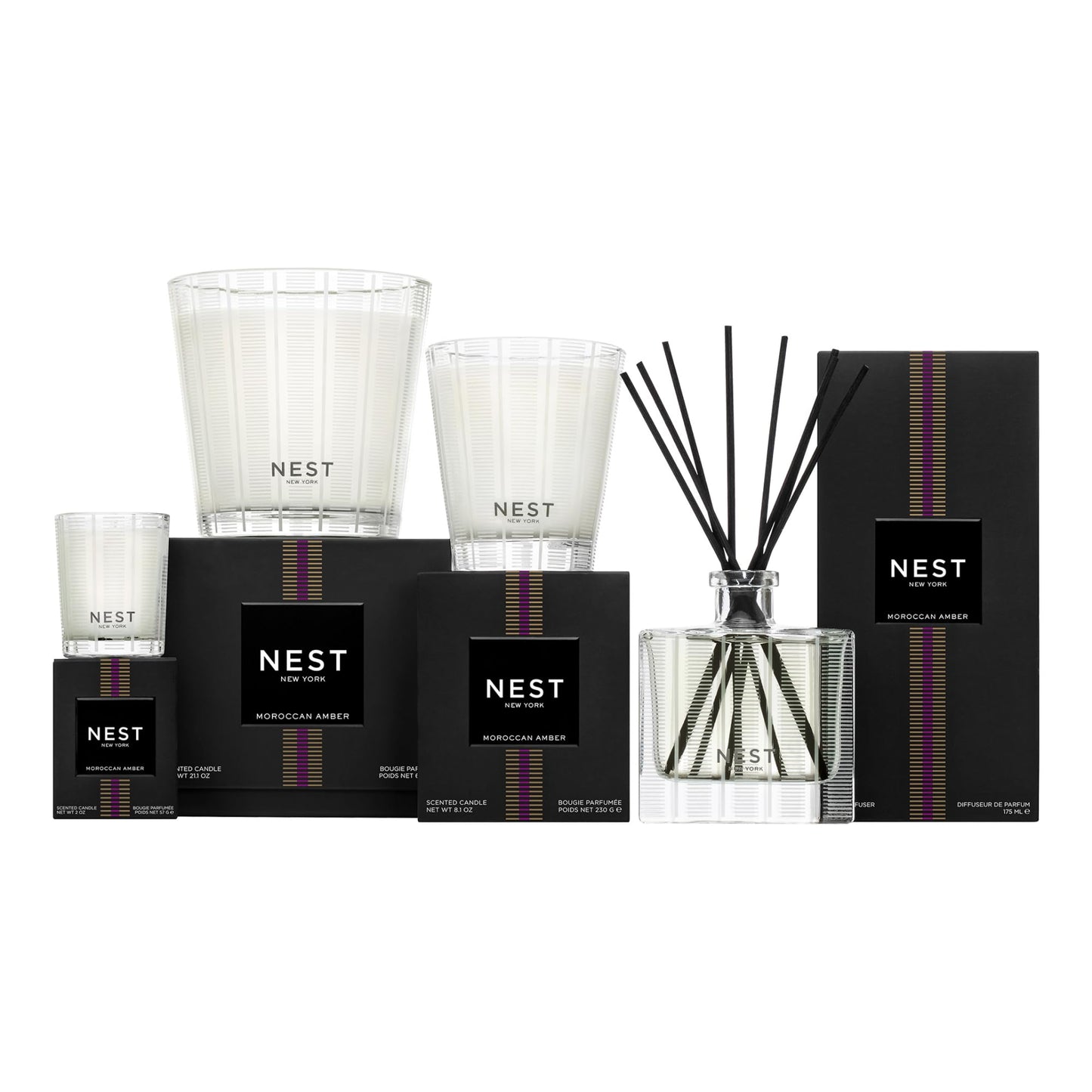 NEST New York Scented 3-Wick Candle, Moroccan Amber - 21.2 oz - Up to 100-Hour Burn Time - Reusable Glass Vessel