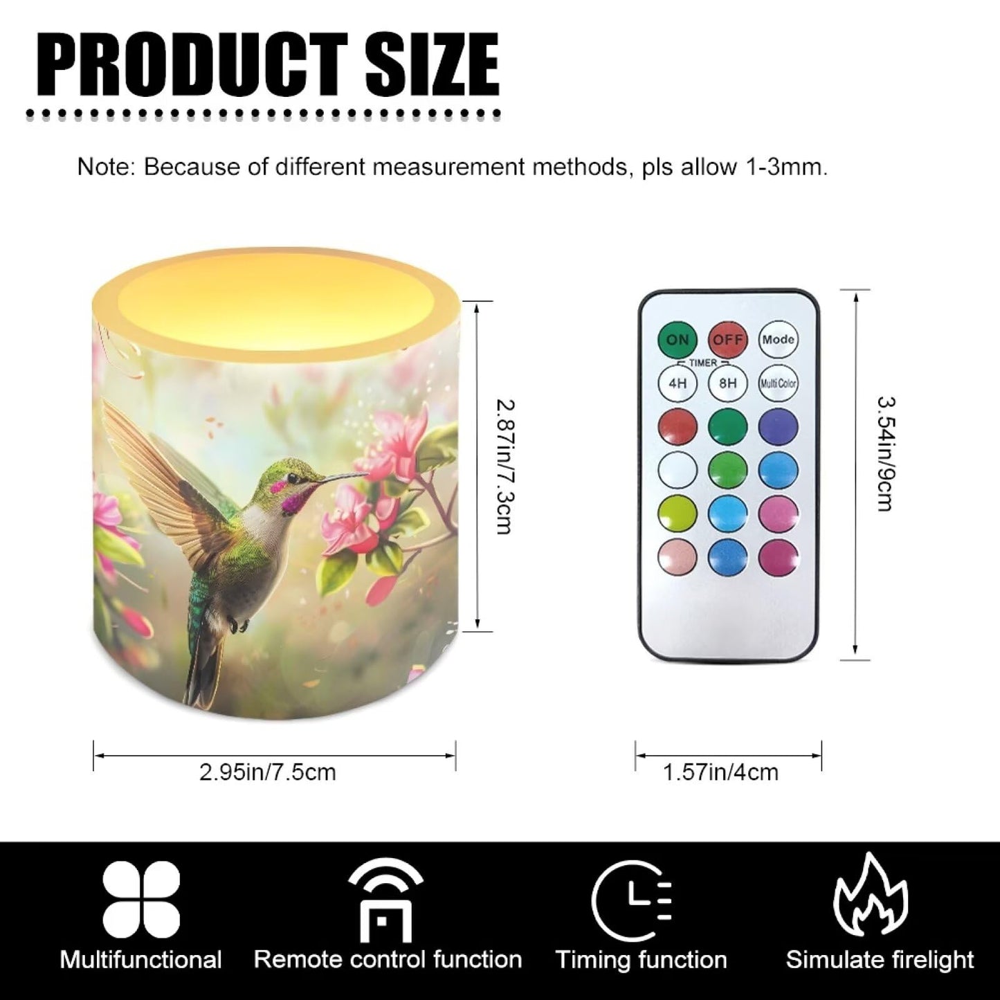 NETILGEN Floral Hummingbird Print Flickering Flameless Candles with Remote Timer Control Pack of 4 Battery Operated LED Pillar Candles 3 inch Flameless LED Candles