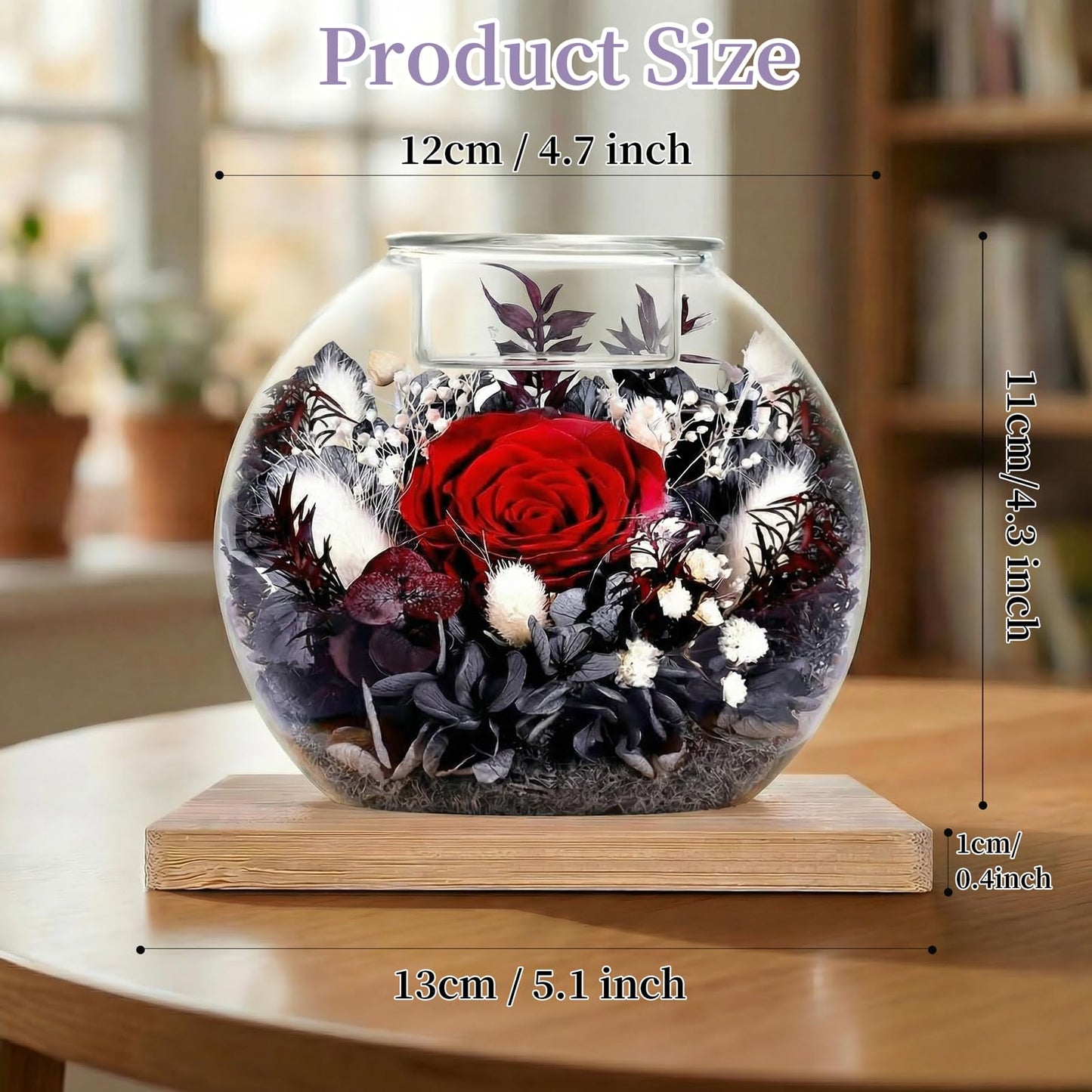 Forever Flowers Scented Candle in Glass Dome, Long-Lasting Aroma Home Decor, Unique Gift for Women Mom Girlfriend Wife, Ideal for Birthday Mother's Day Valentine's Day Christmas(Black Red)