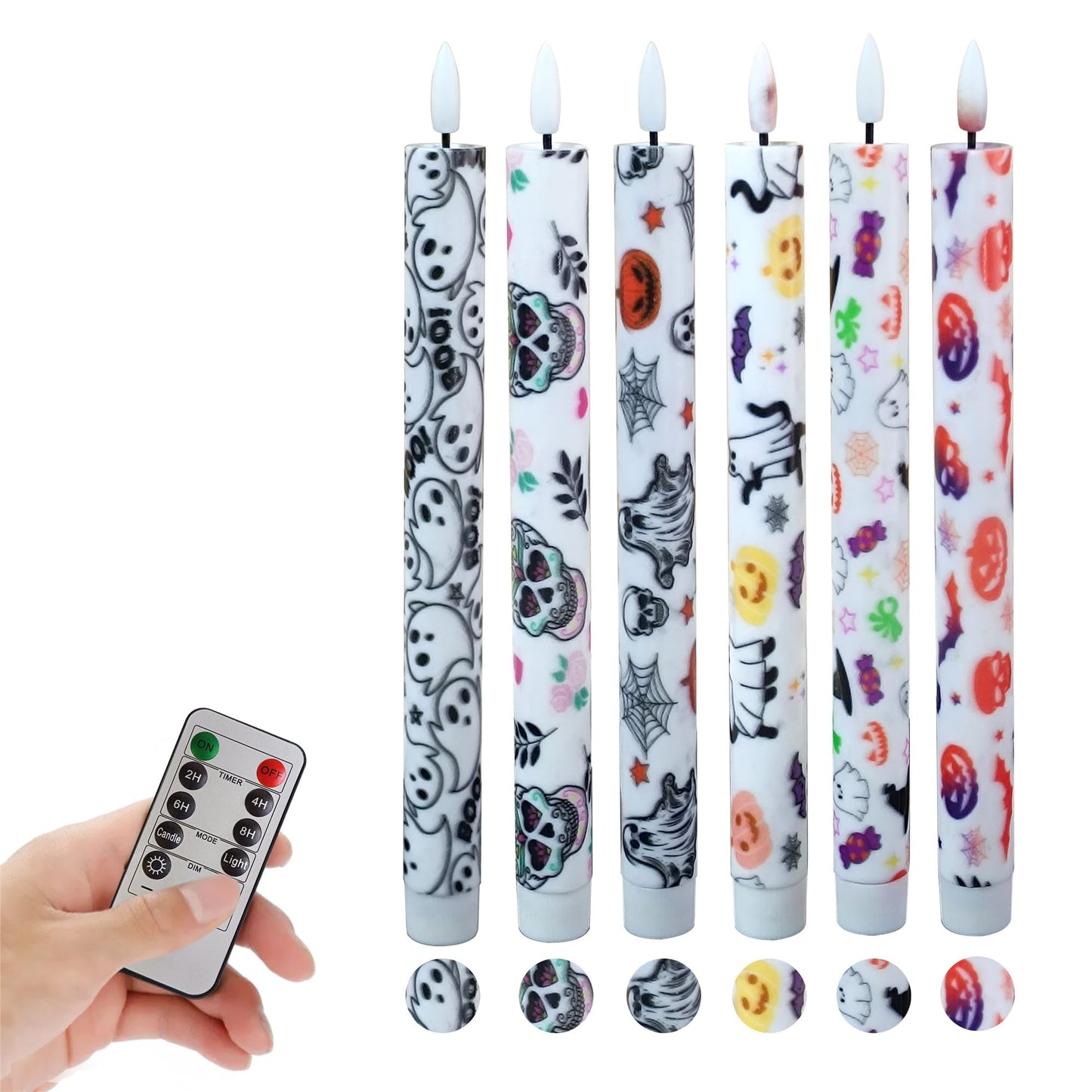 Gedengni Halloween LED Candles Flameless Candlesticks-6pcs Timer Ghost Battery Operated Candle Remote Floral LED Taper Candles Lights for Home Wedding Harry Potter Party Windows Decor-P6Ghost