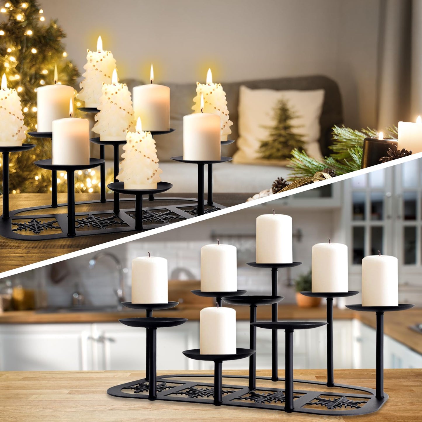 Fireplace Candelabra Candle Holder Matte Black Metal Candleholder with 9 Candle Stands Mantle Decor for Flameless or Wax Pillar Candle Floor Table Centrepiece Christmas Wedding Party Decoration